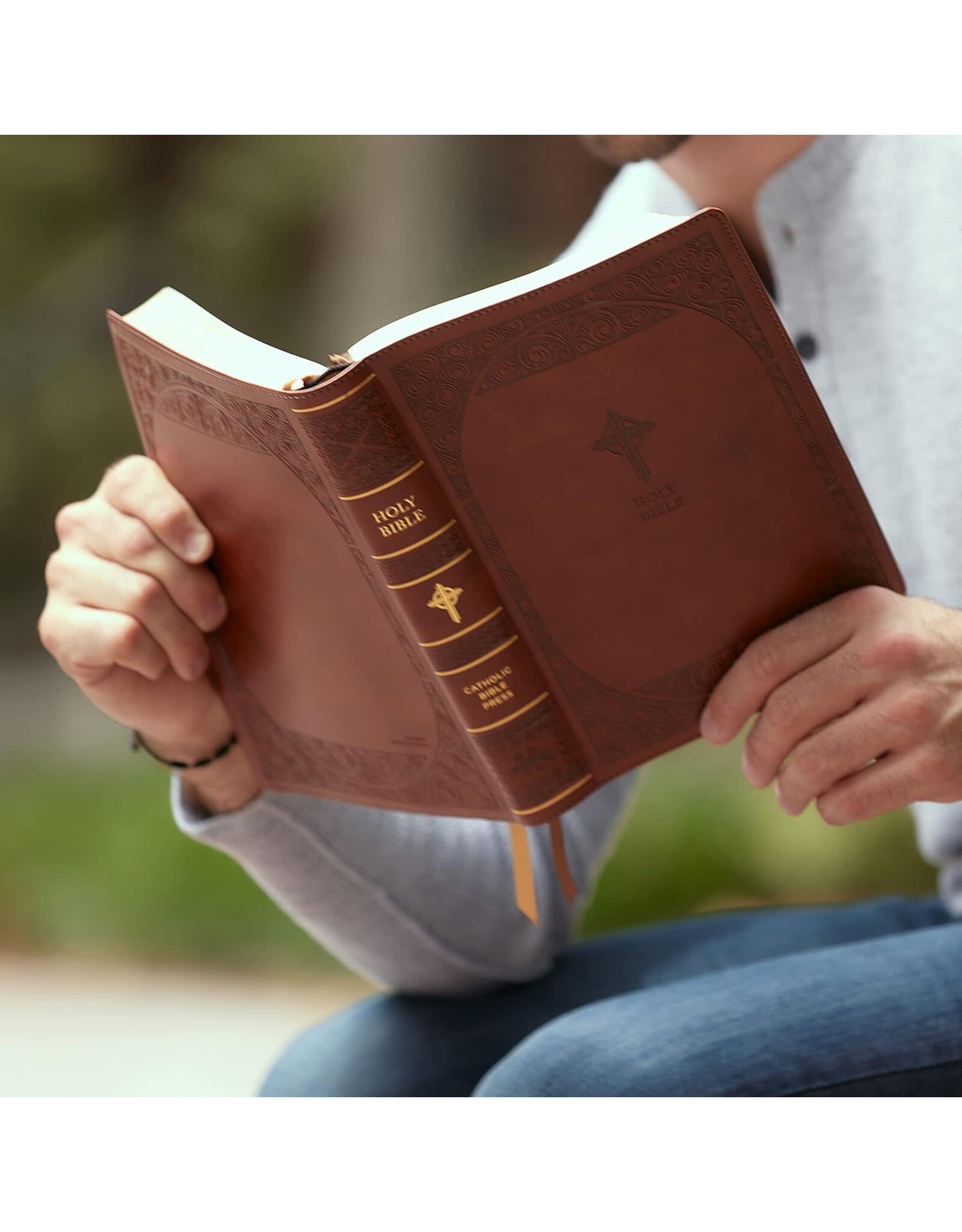 Catholic Bible Press NABRE Large-Print Catholic Bible, Leather-Look Brown, Thumb Indexed