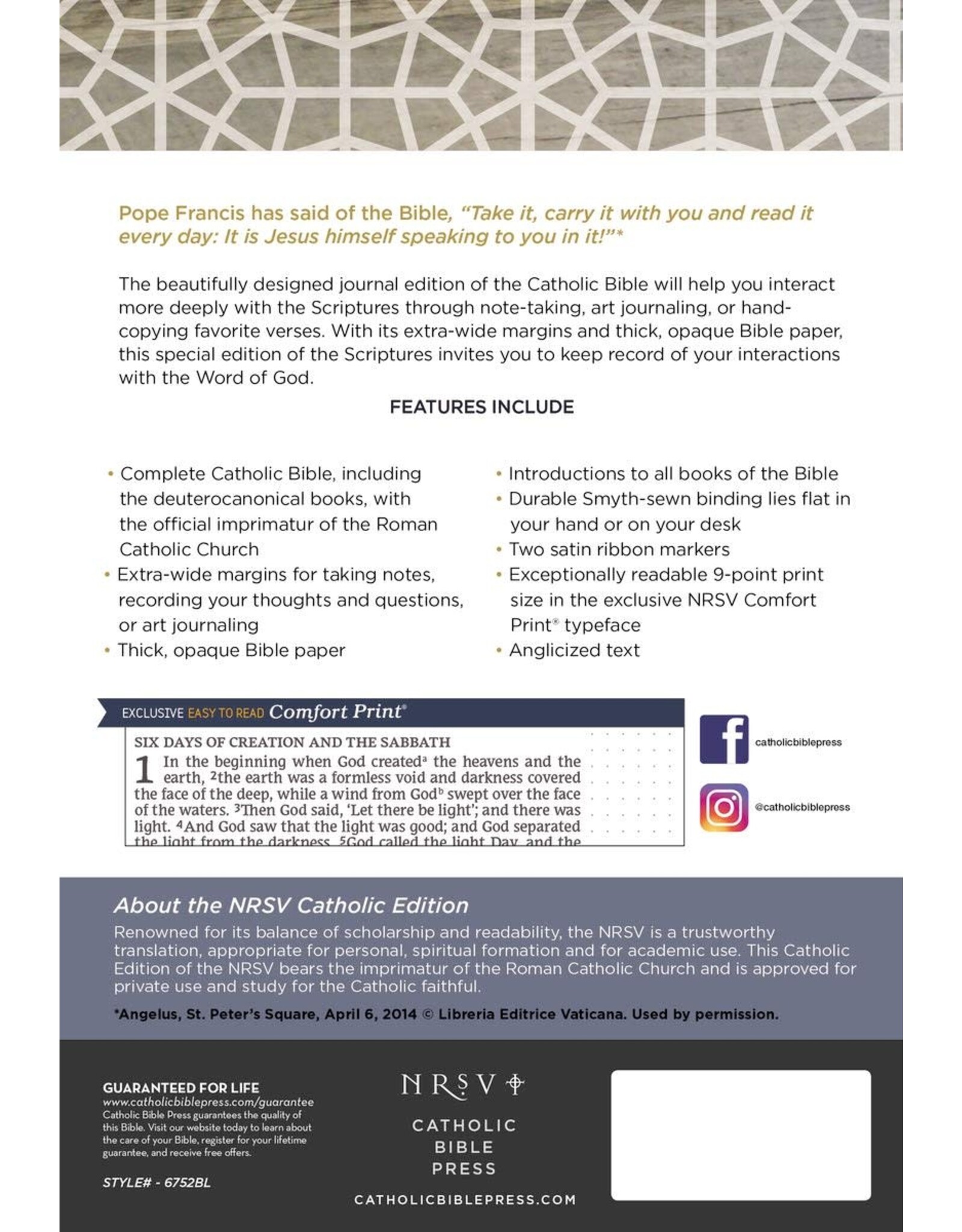 Catholic Bible Press NRSV Catholic Bible, Journal Edition, Hardcover Blue