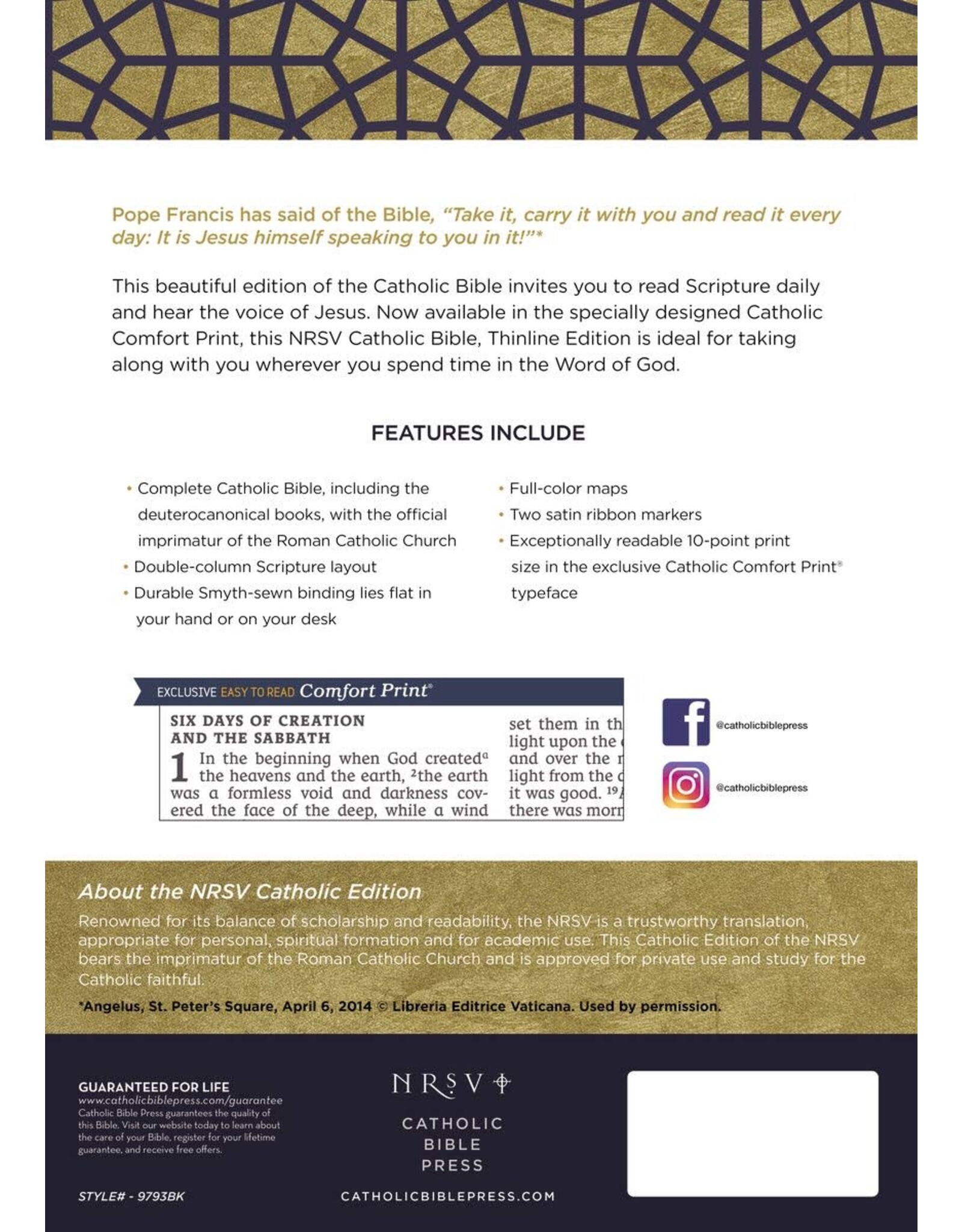 Catholic Bible Press NRSV Catholic Bible, Thinline, Leathersoft Black