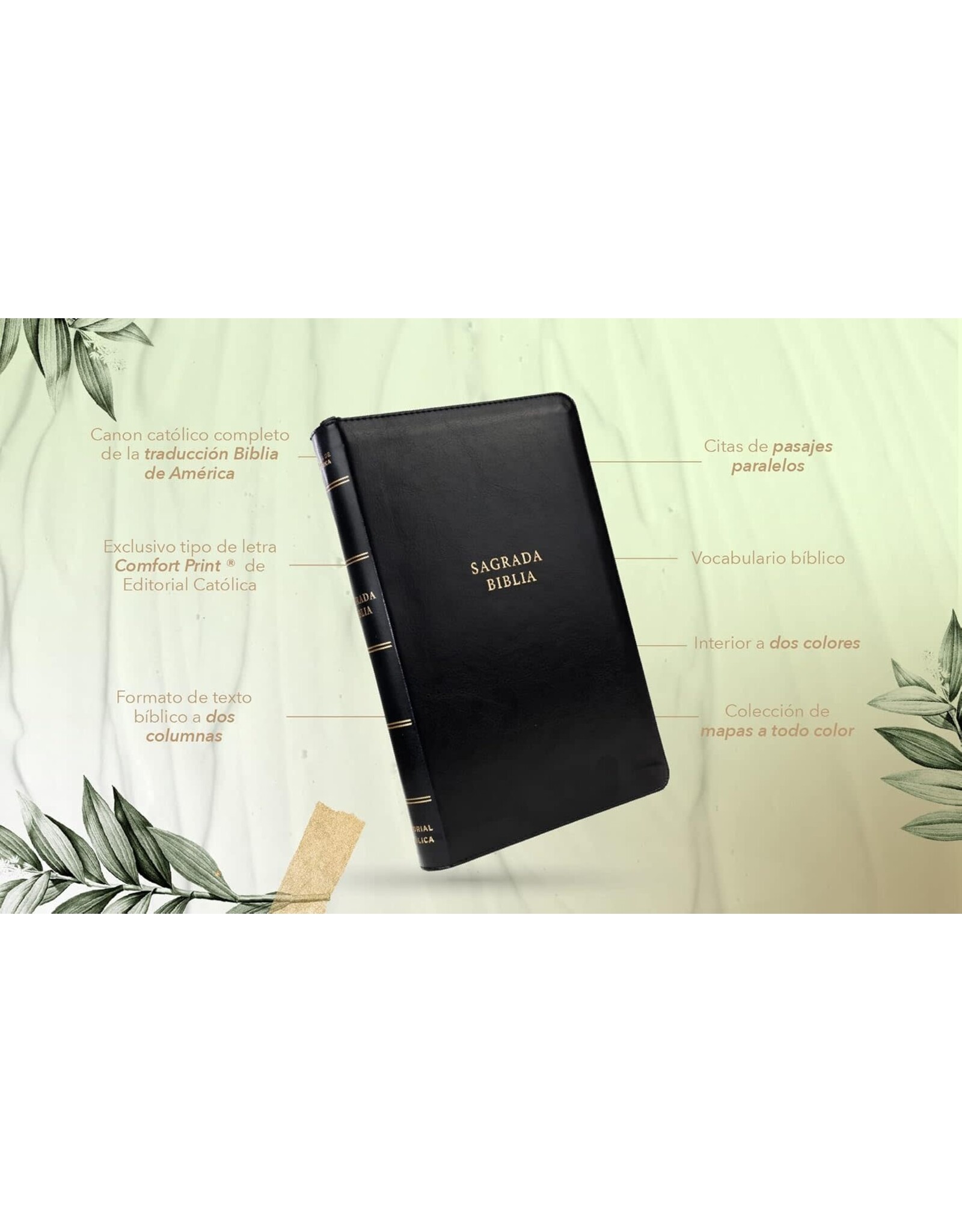 Catholic Bible Press Biblia Católica, Tamaño Personal, Leathersoft, Negra, Con Cierre, Comfort Print