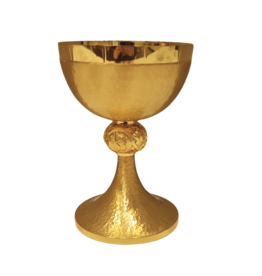 Elleci Chalice - Brass Hammered with 4 Evangelists Node, Gold Plated