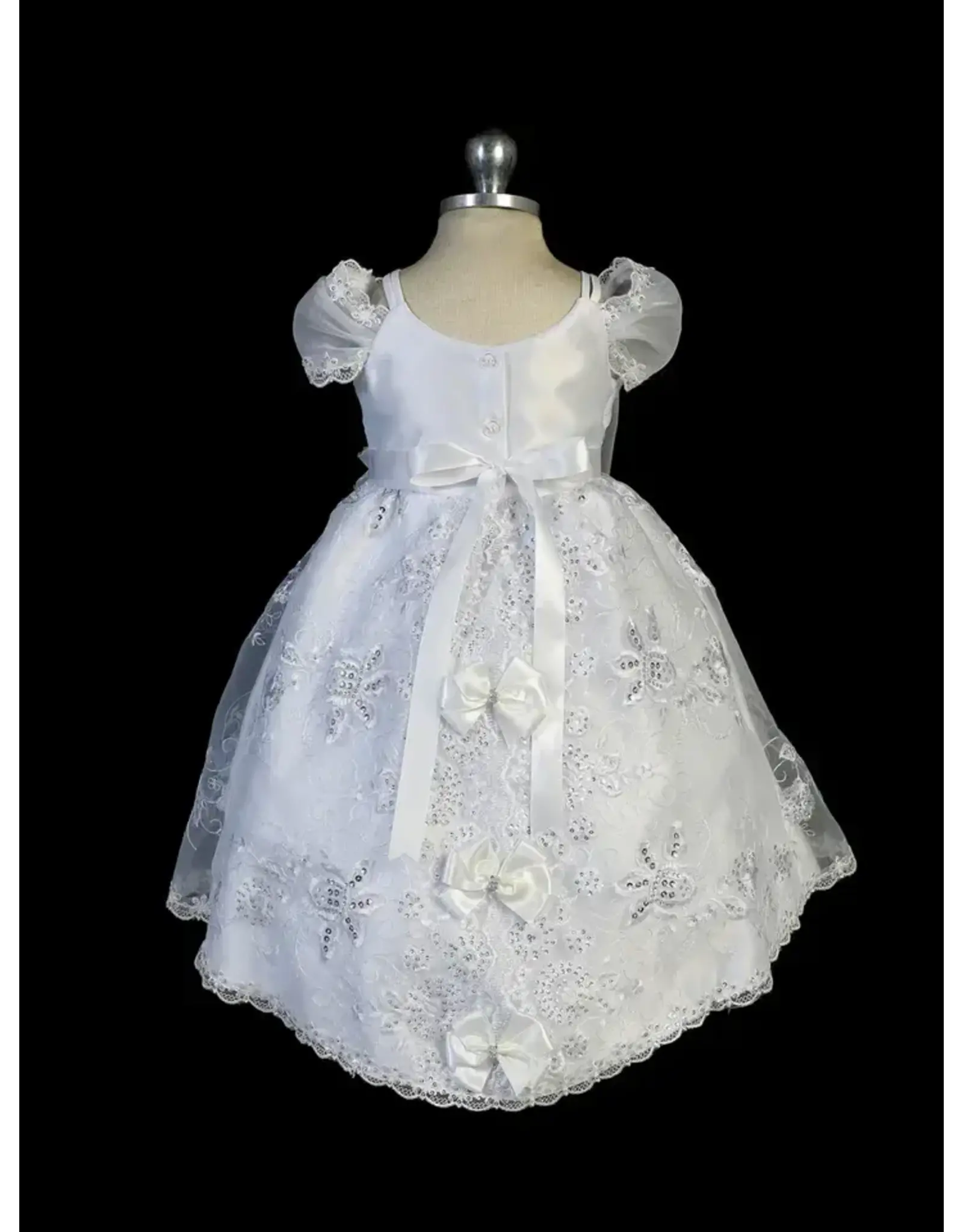 Tip Top Kids Baptism (Christening) Gown - Girl, Dress with Our Lady of Guadalupe Emblem, Organza Skirt and Bows