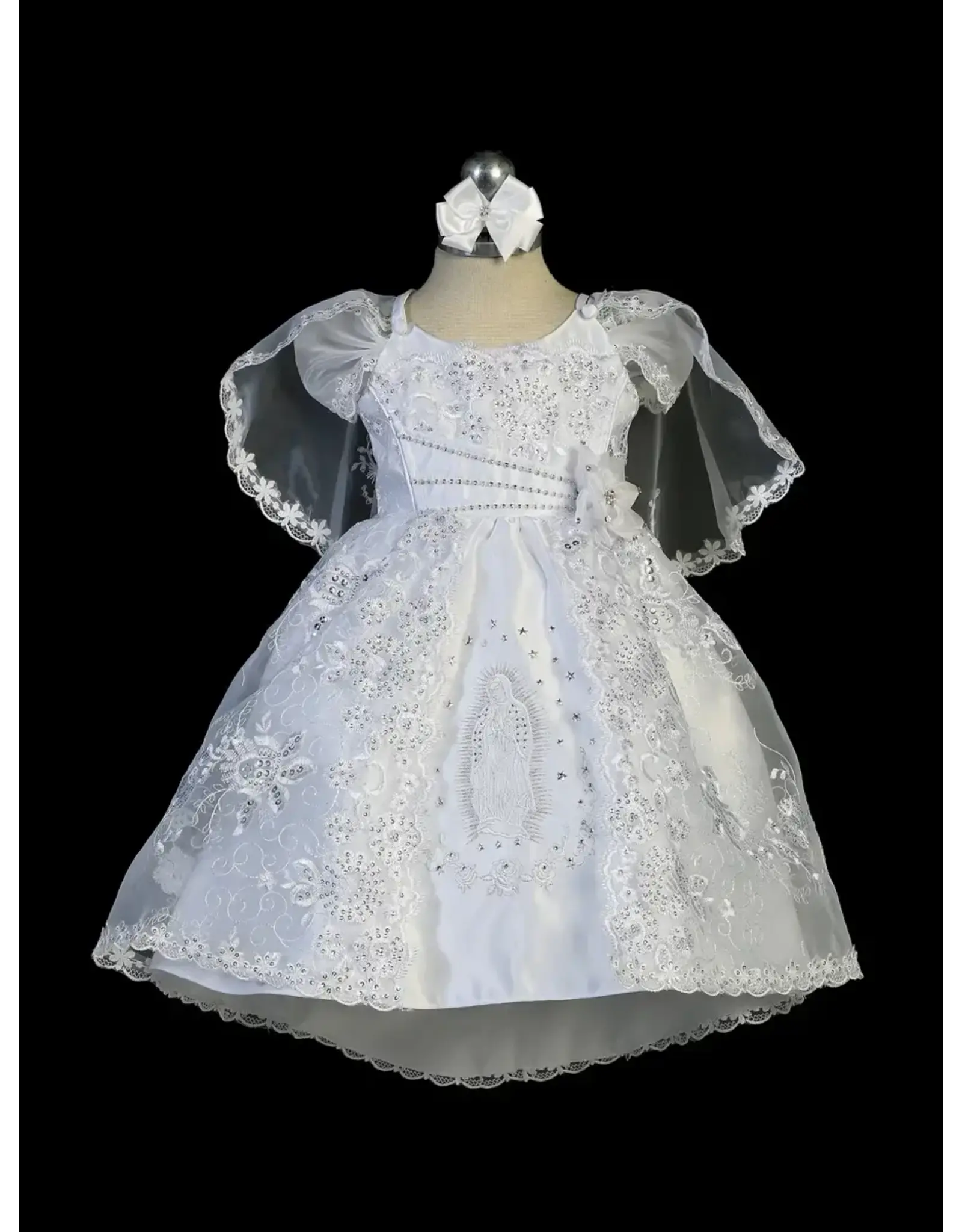 Tip Top Kids Baptism (Christening) Gown - Girl, Dress with Our Lady of Guadalupe Emblem, Organza Skirt and Bows