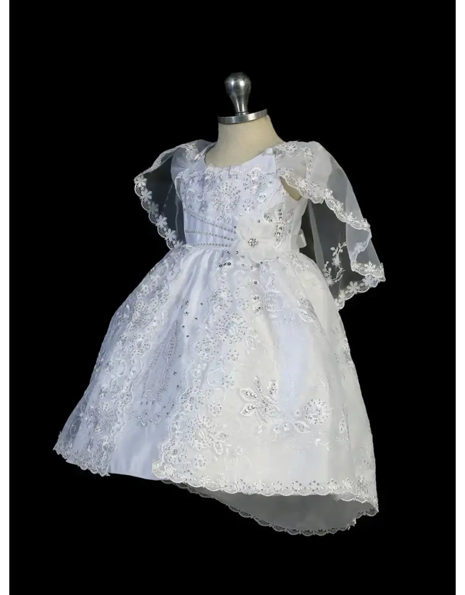 Tip Top Kids Baptism (Christening) Gown - Girl, Dress with Our Lady of Guadalupe Emblem, Organza Skirt and Bows