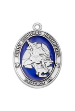 HMH St. Michael Medal - Oval, Sterling Silver (Blue Epoxy), 24" Chain