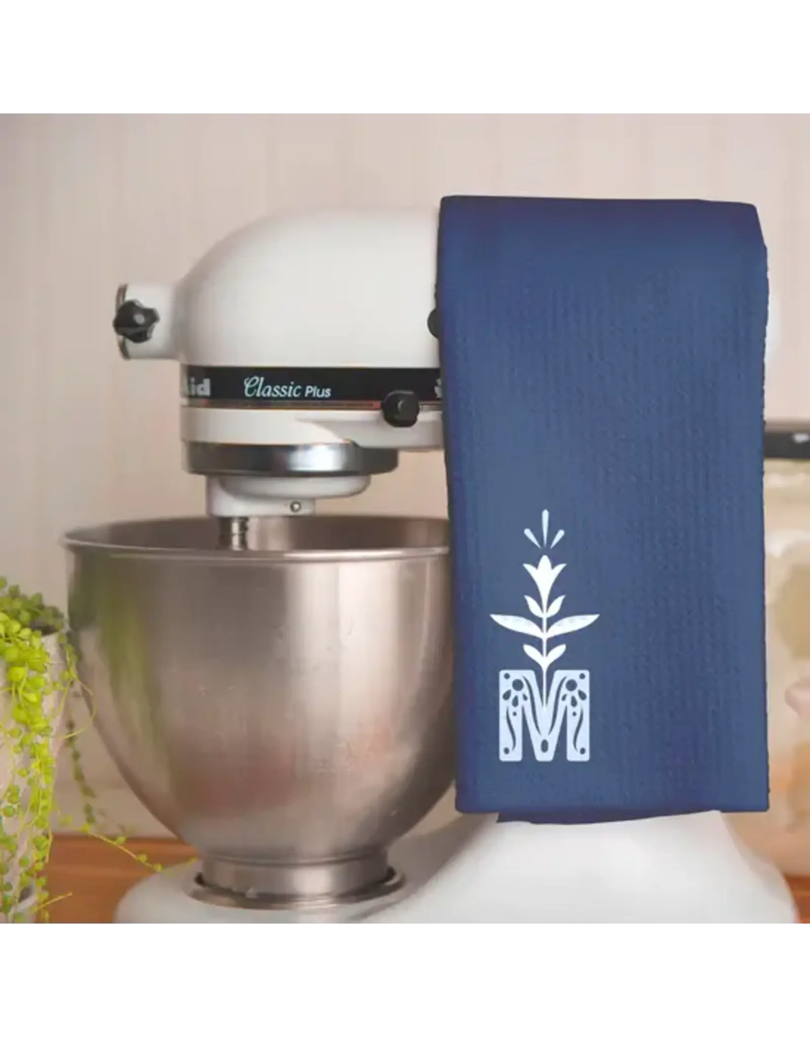 Sock Religious Dish Towel - Marian Monogram, Navy