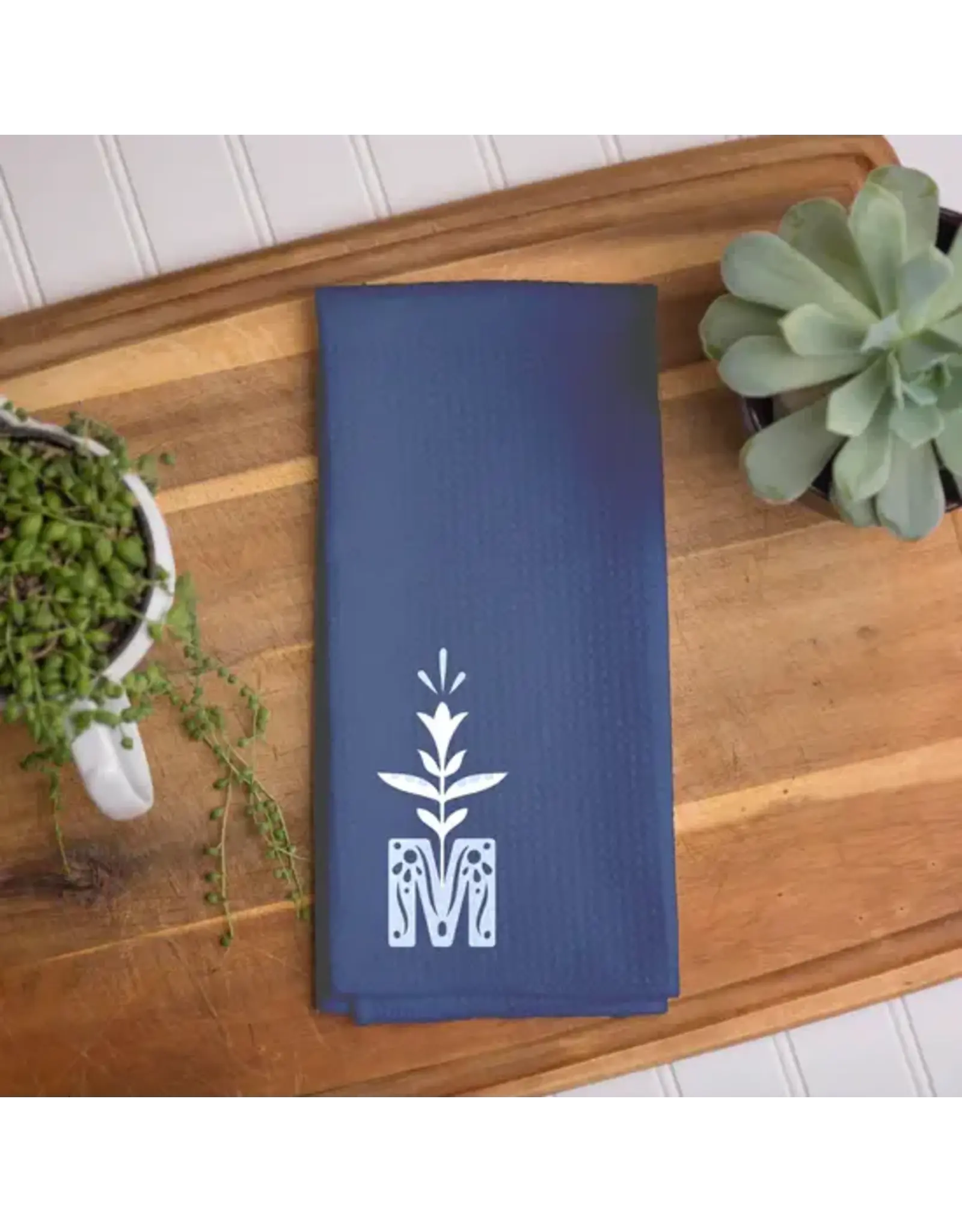 Sock Religious Dish Towel - Marian Monogram, Navy