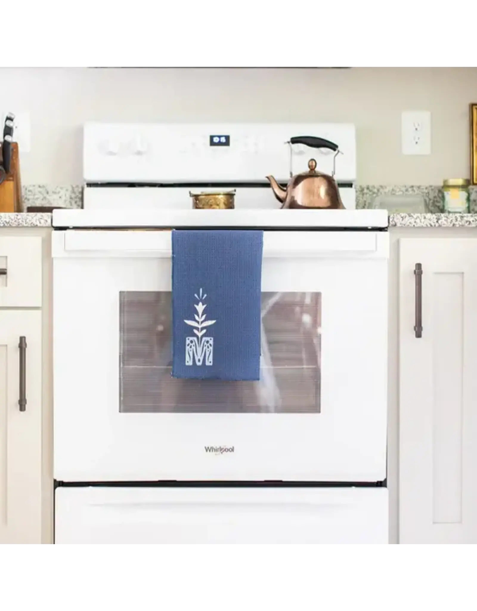 Sock Religious Dish Towel - Marian Monogram, Navy