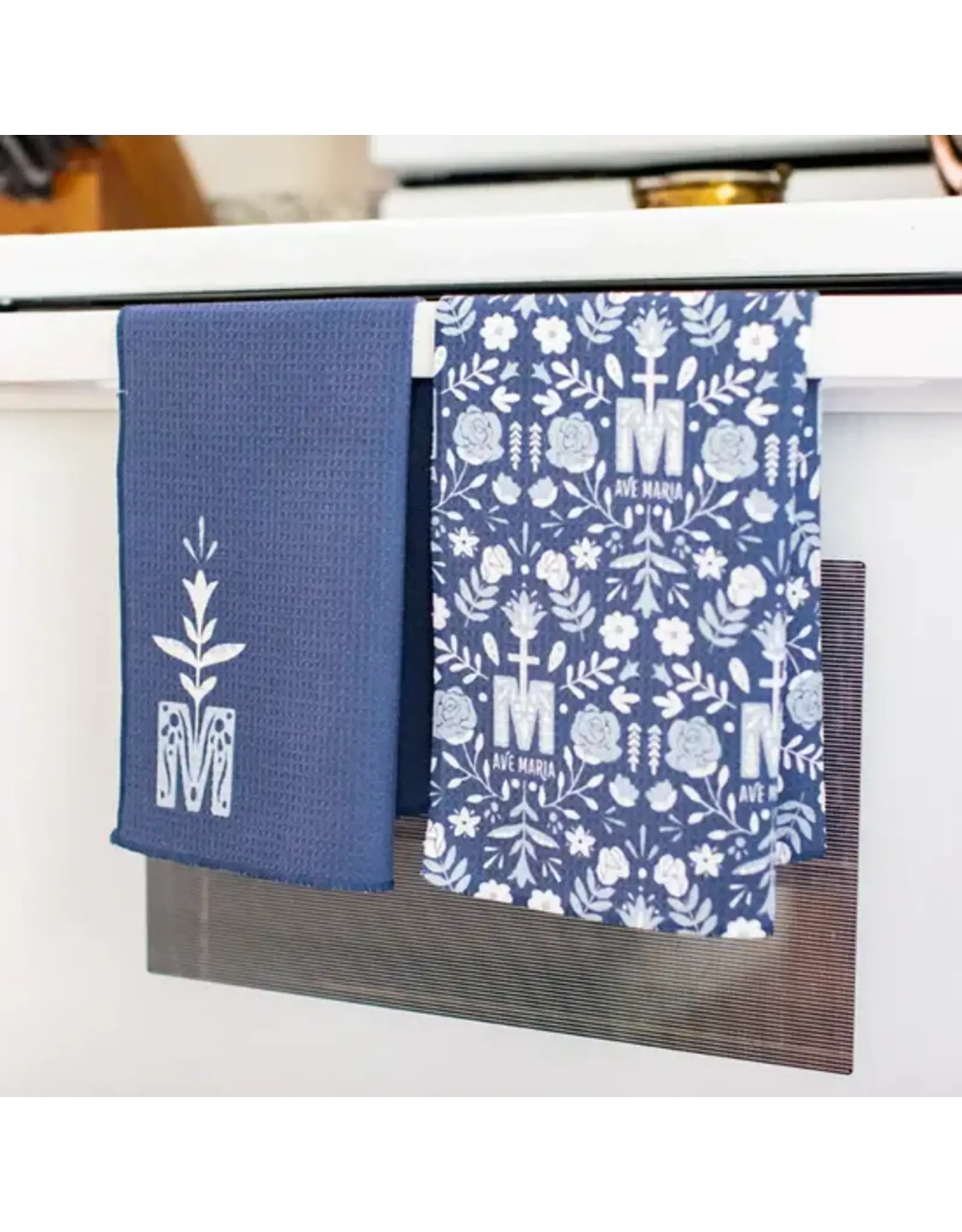 Sock Religious Dish Towel - Marian Monogram, Navy