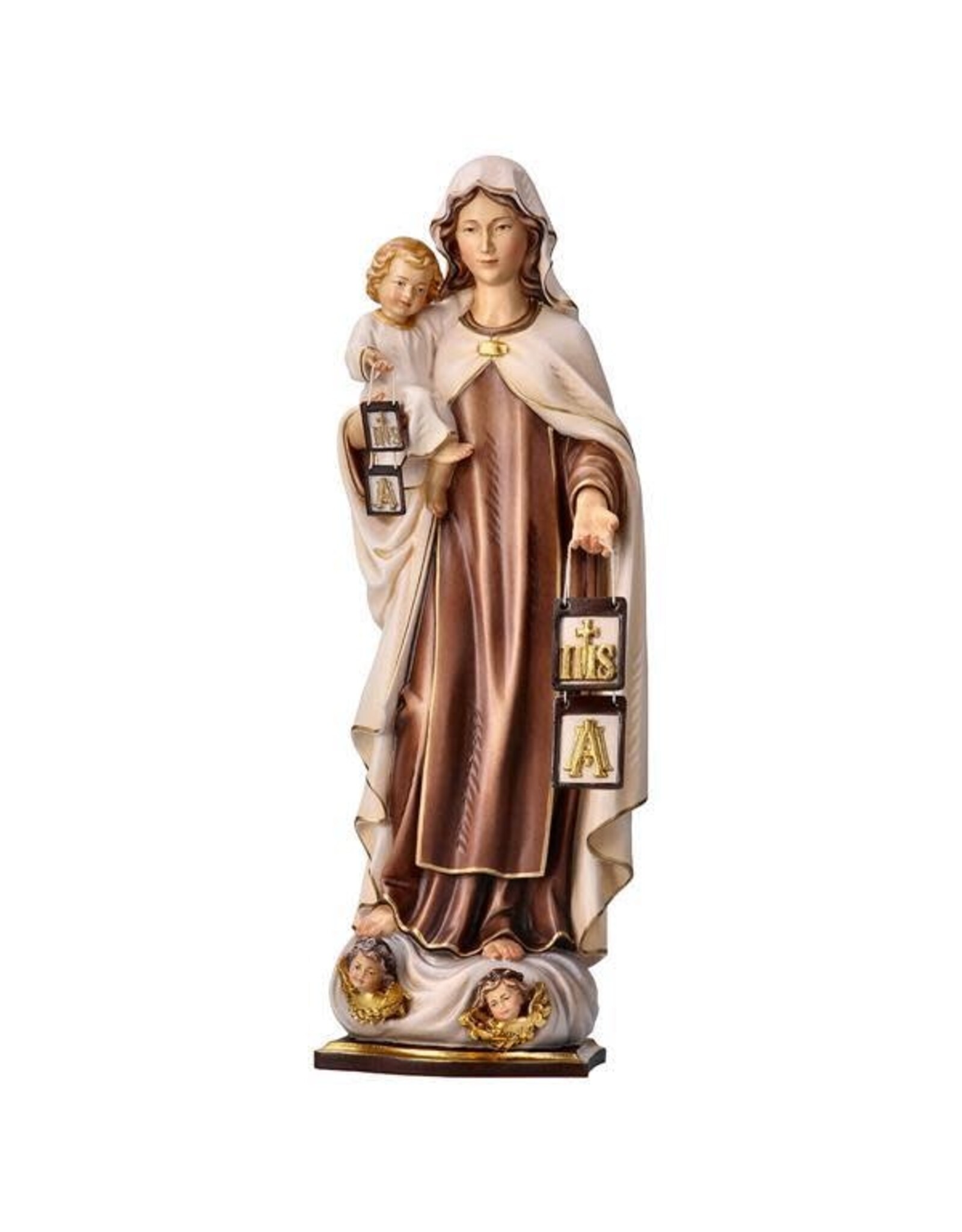 Ulpe Statue - Our Lady of Mount Carmel with Crown, Wood-Carved (19")