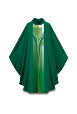 Slabbinck Chasuble, Gothic - Pius Fabric, Stiff Roll Collar - Green