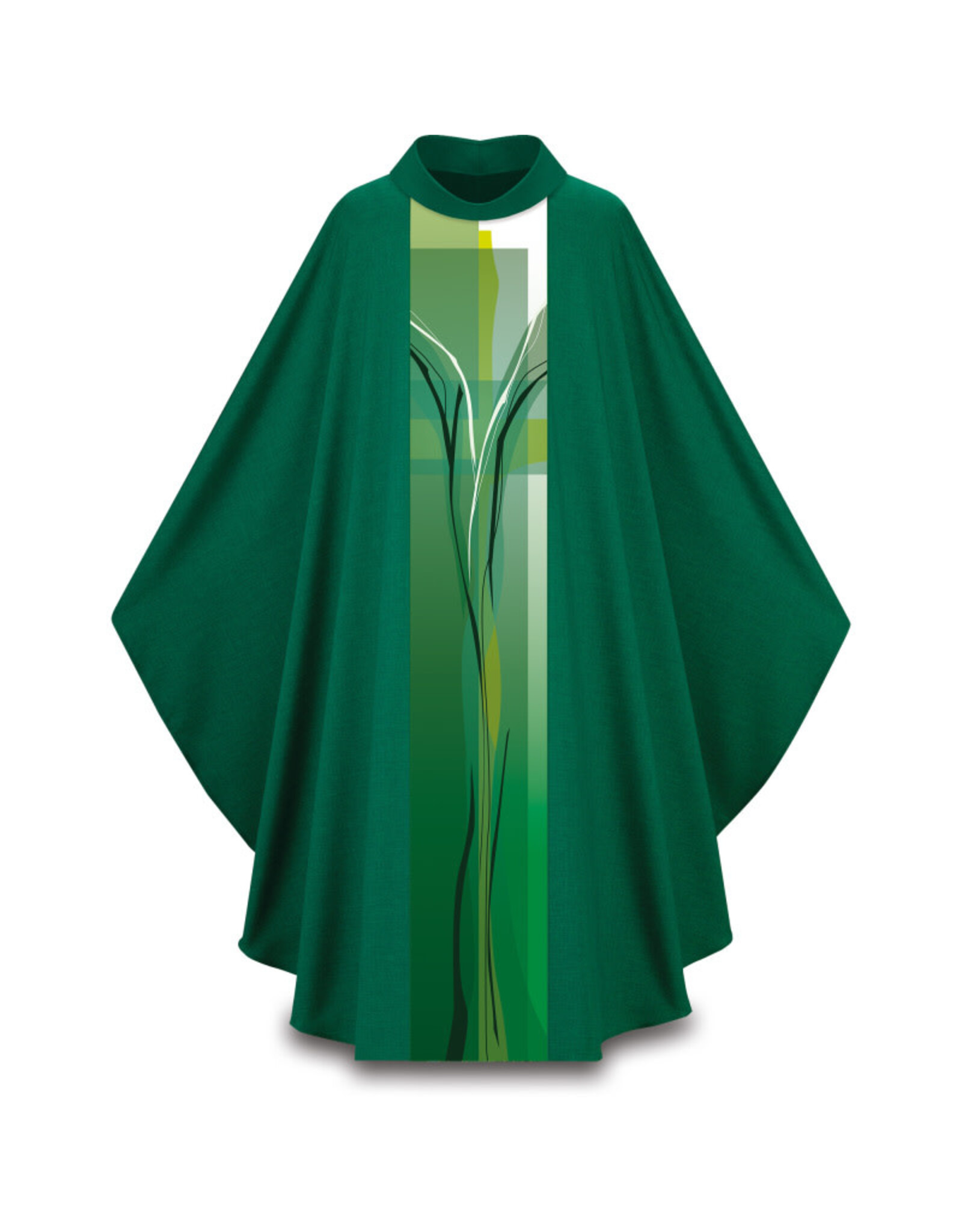 Slabbinck Chasuble, Gothic - Pius Fabric, Stiff Roll Collar - Green