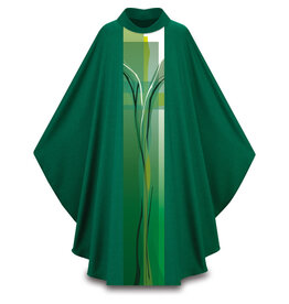 Slabbinck Chasuble, Gothic - Pius Fabric, Stiff Roll Collar - Green
