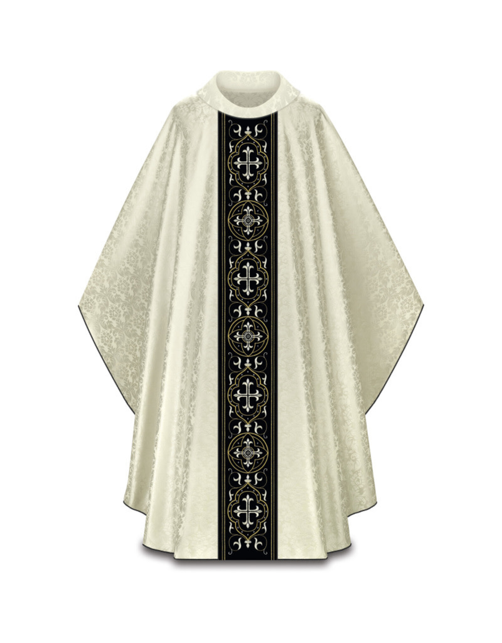 Slabbinck Chasuble, Gothic - Duomo Fabric, Stiff Roll Collar - Ecru (Off-White)