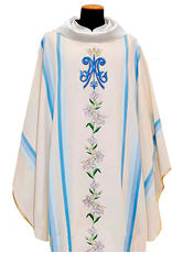 Solivari Marian Chasuble, Linea Blu Fabric with Embroidery