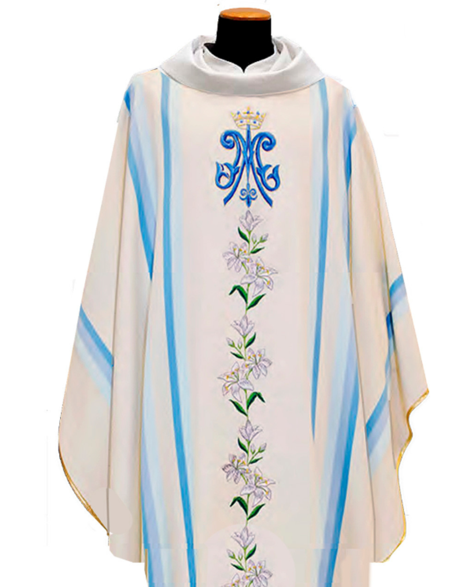 Solivari Marian Chasuble, Linea Blu Fabric with Embroidery