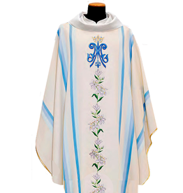 Solivari Marian Chasuble, Linea Blu Fabric with Embroidery