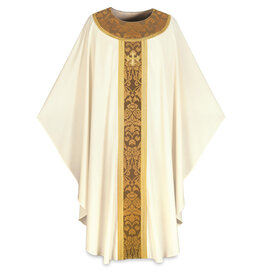 Slabbinck Chasuble - Brugia Fabric with Goya Damask Banding -