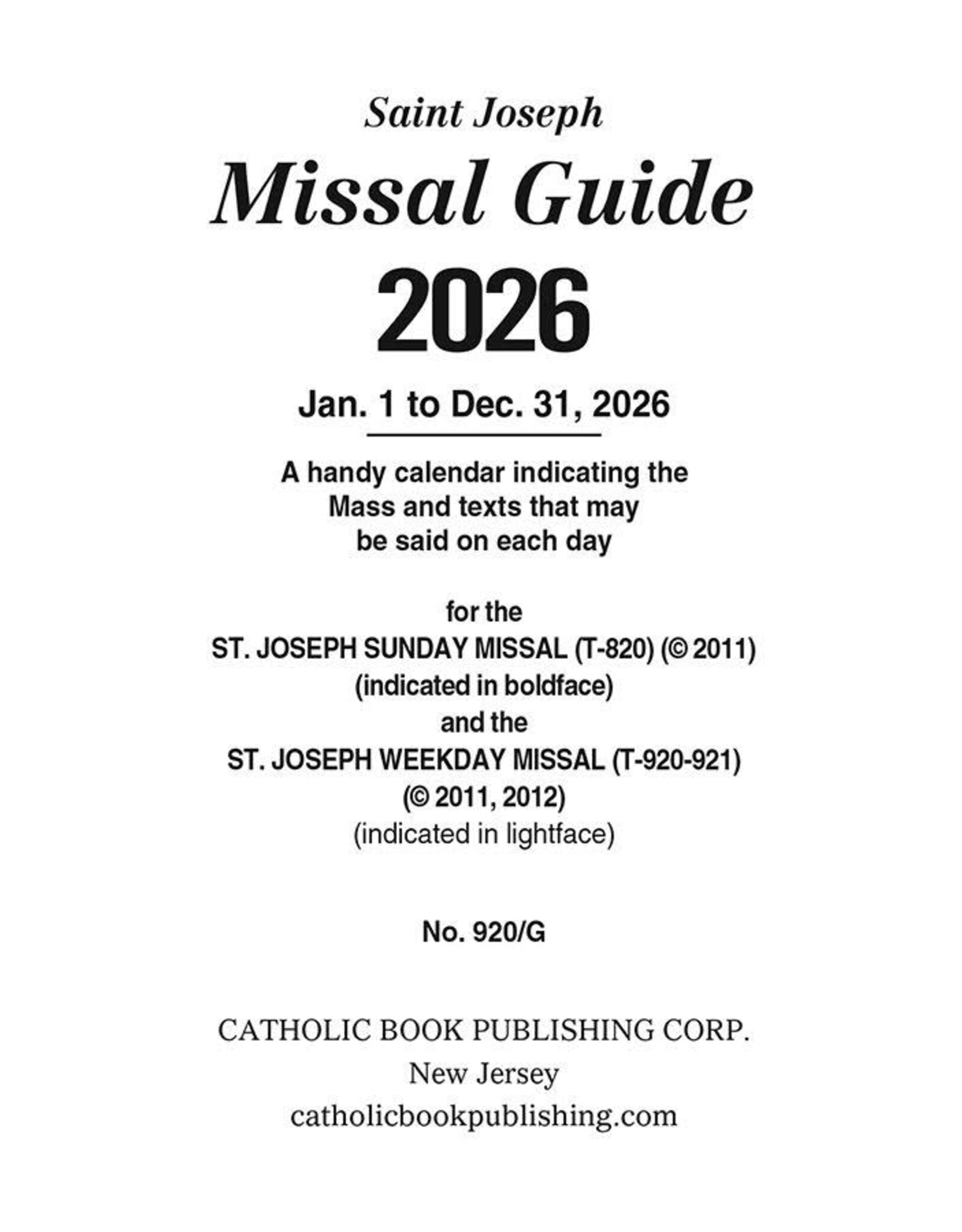 Catholic Book Publishing 2026 Guide for the St. Joseph Missal