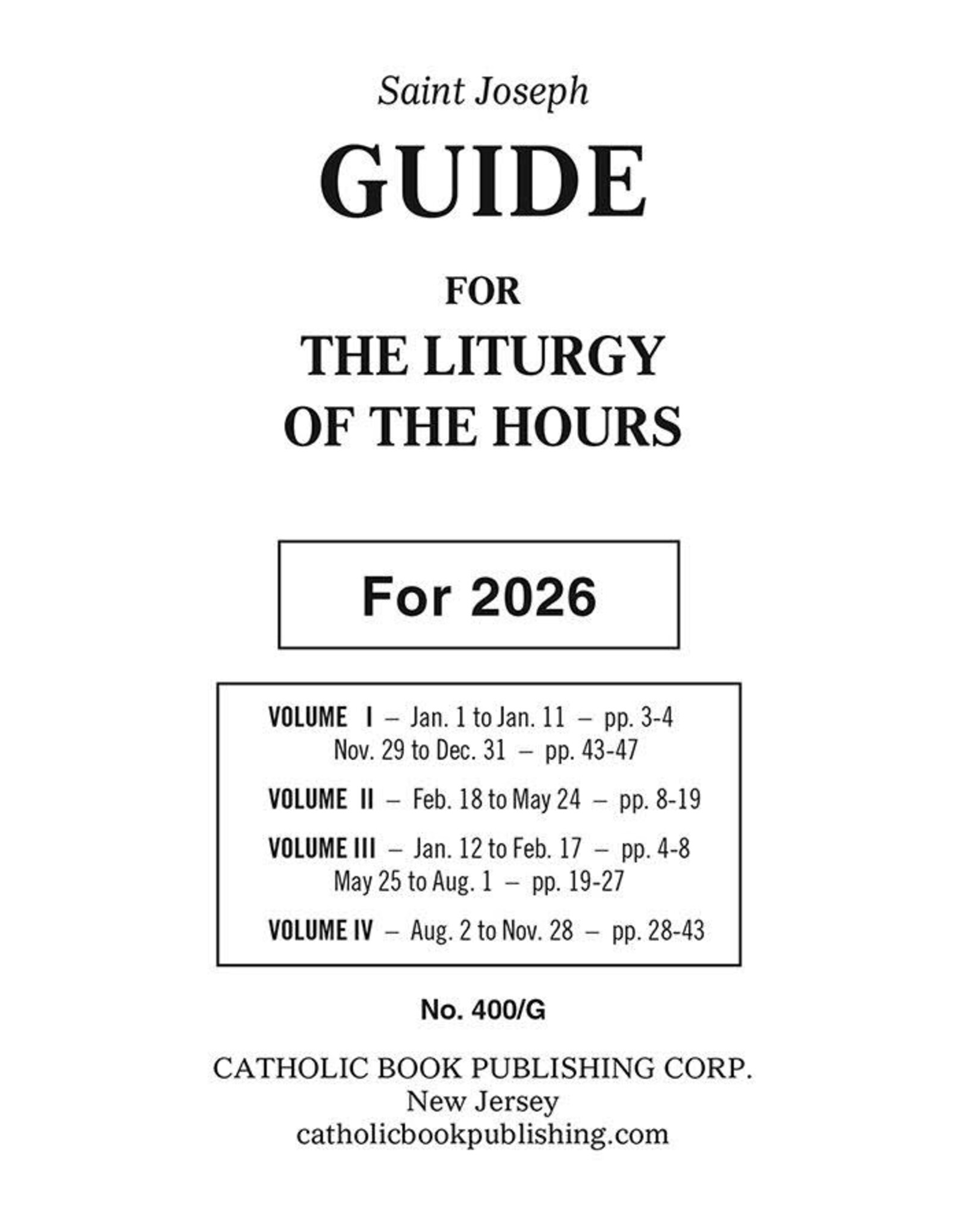 Catholic Book Publishing 2026 Guide for the Liturgy of the Hours