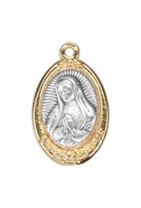 Hirten Our Lady of Guadalupe Oxidized Silver Medal in Gold Border, Oval