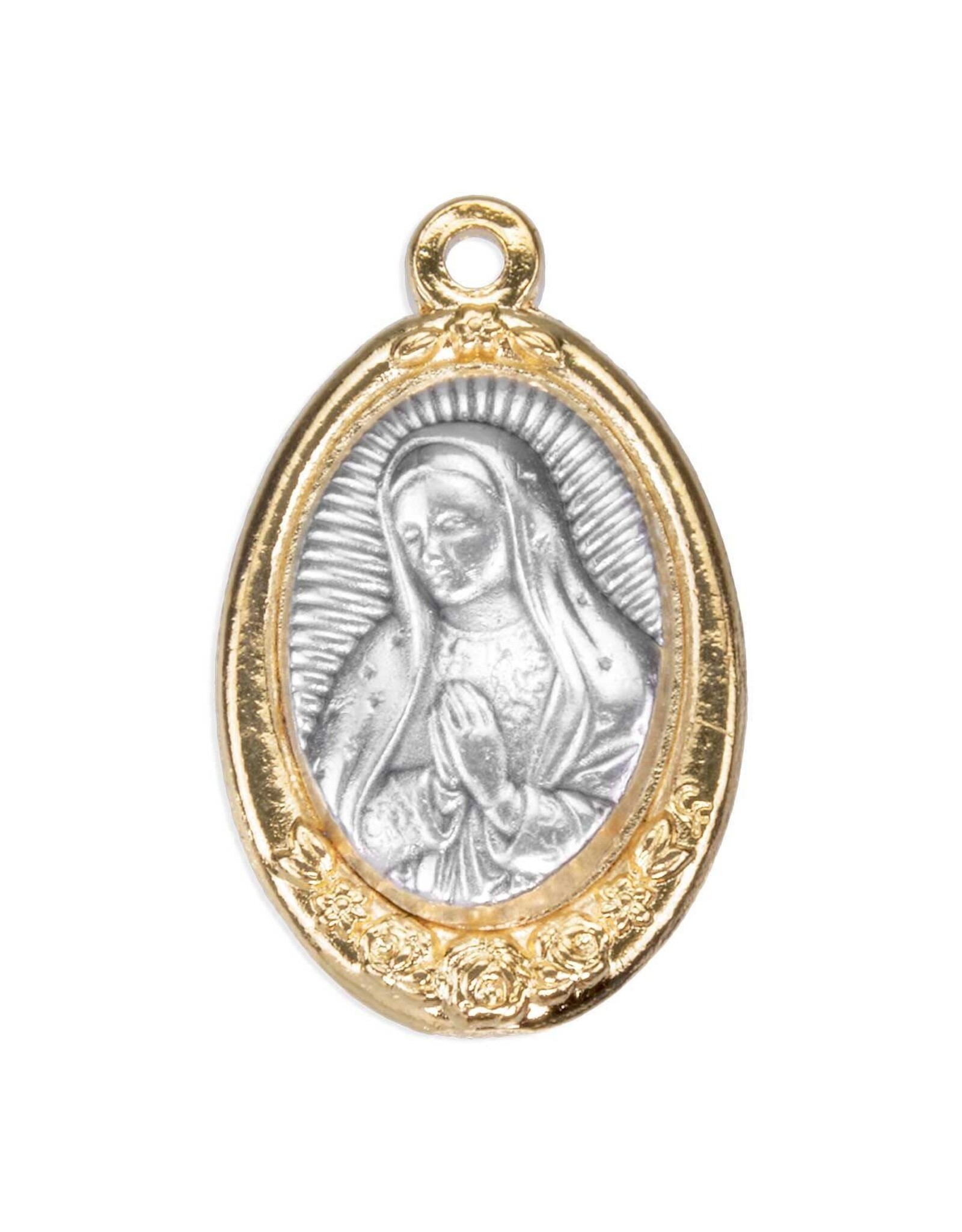 Hirten Our Lady of Guadalupe Oxidized Silver Medal in Gold Border, Oval