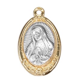 Hirten Our Lady of Guadalupe Oxidized Silver Medal in Gold Border, Oval