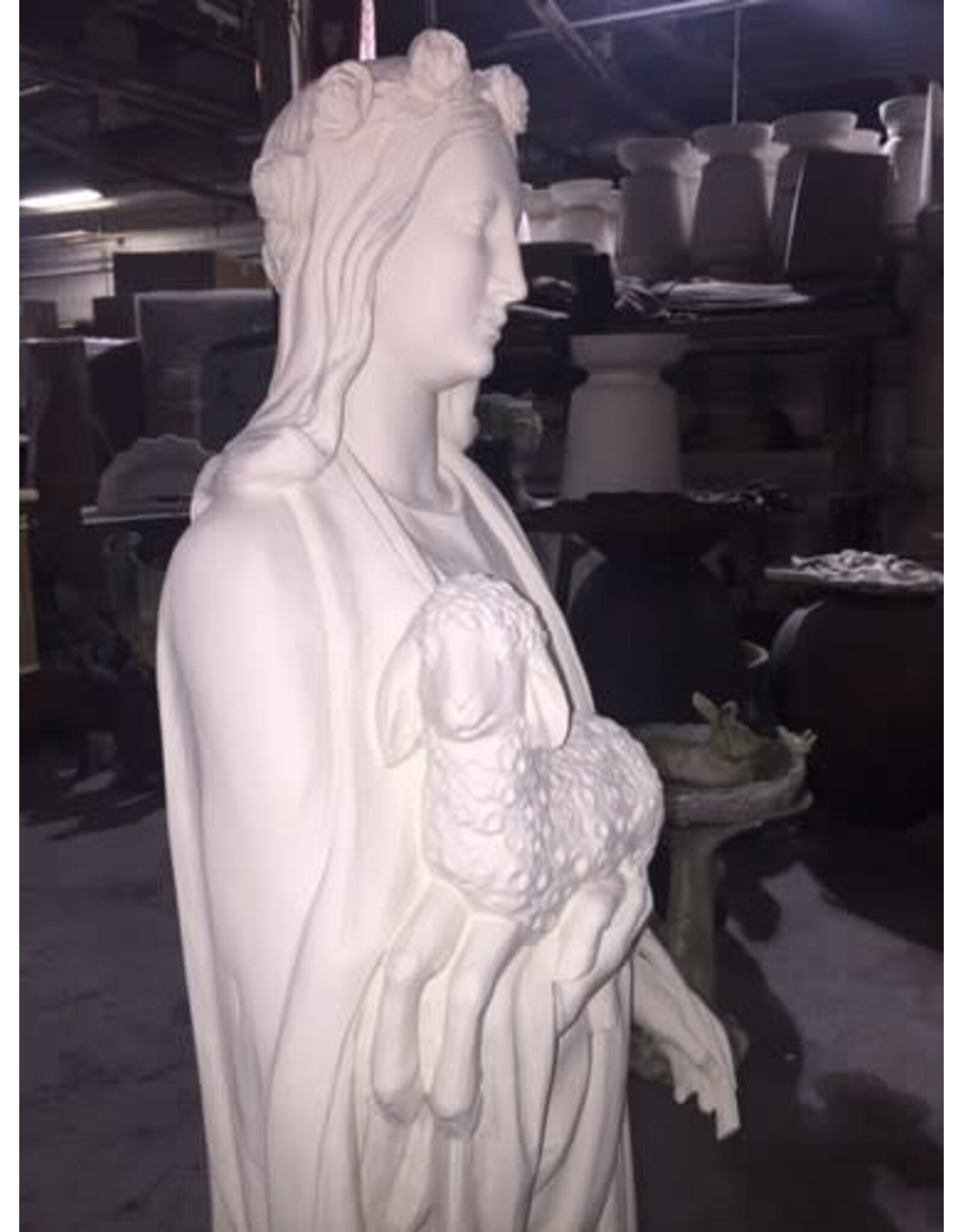 Orlandi St. Agnes Outdoor Statue - Fiberglass, Antique White Finish (60")