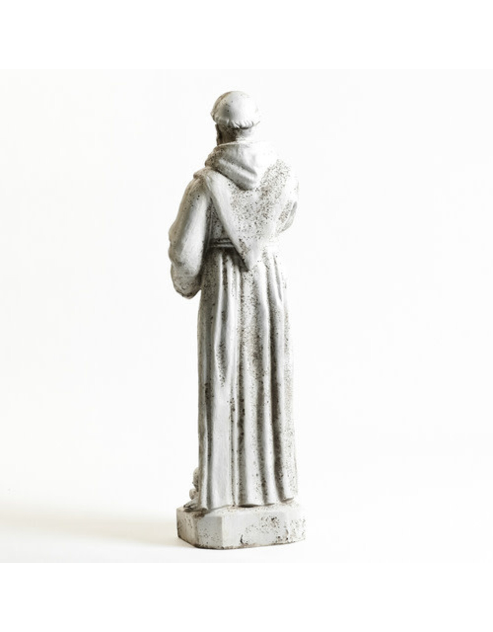 Orlandi St. Francis Holding Cross Outdoor Statue - Fiber Stone,  Cathedral Finish (38")