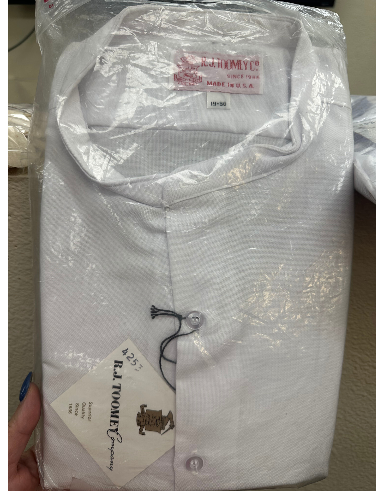 Toomey White Clergy Shirt - Long Sleeve - Size 19x36