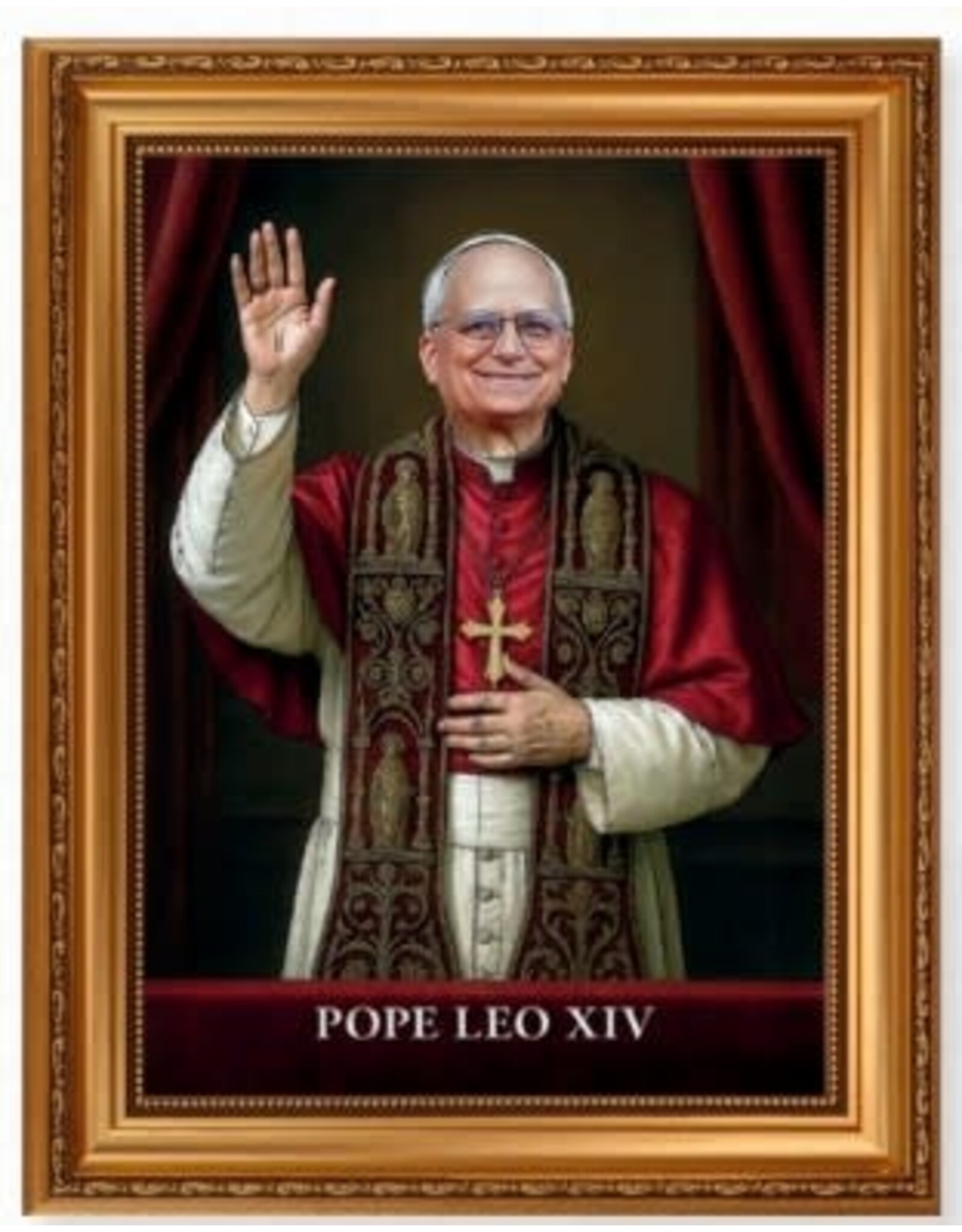 Hirten Gold Framed Fine Textured Art Print - Pope Leo XIV (15.5" x 19.5")