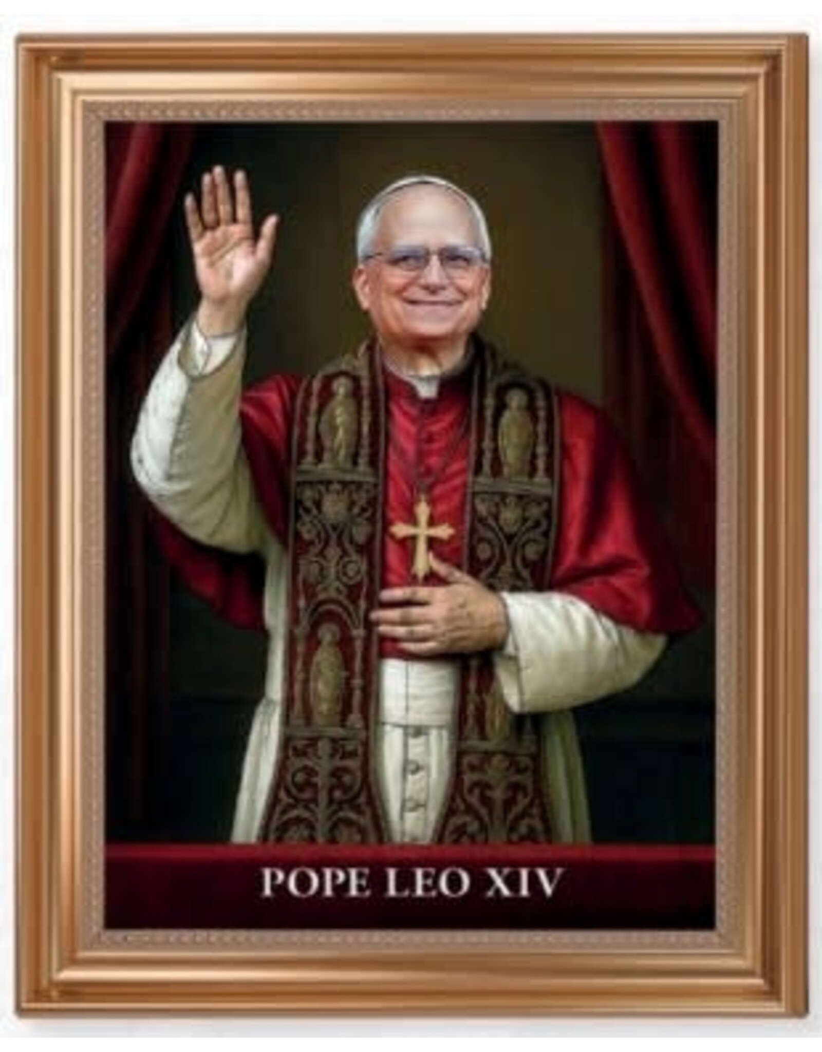 Hirten Antique Gold Framed  Art Print - Pope Leo XIV (13.5" x 16.5")