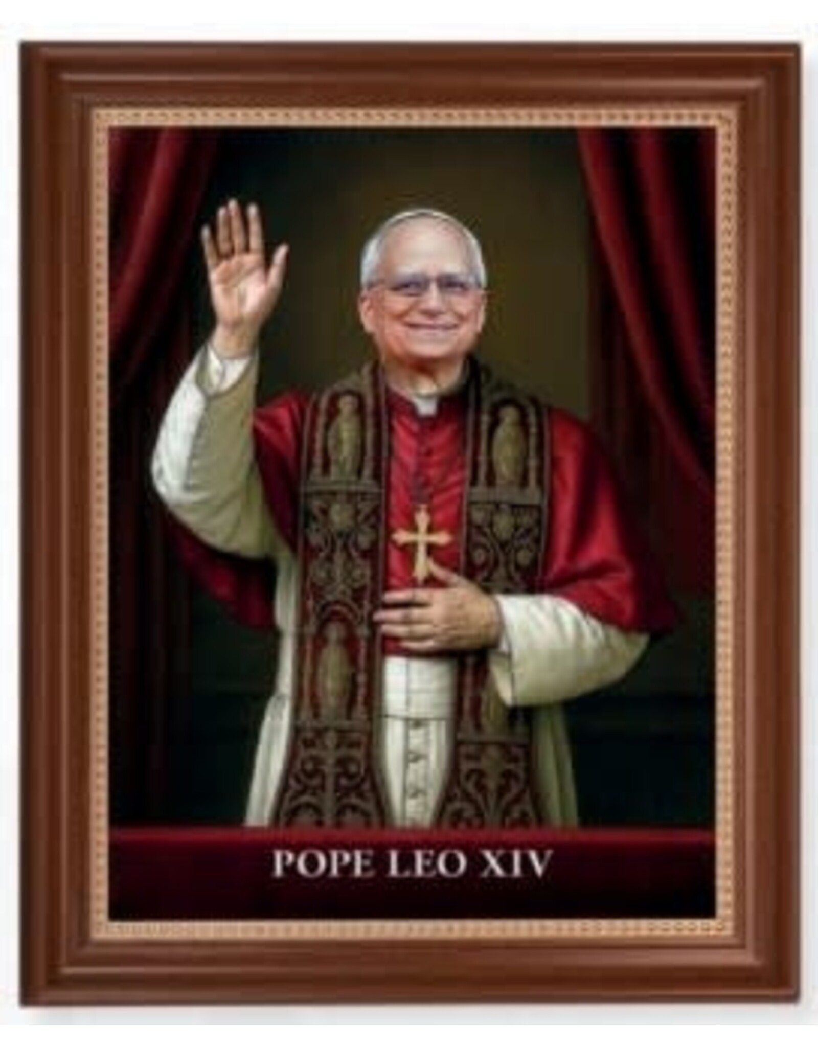 Hirten Dark Walnut Framed  Art Print - Pope Leo XIV (13.5" x 16.5")
