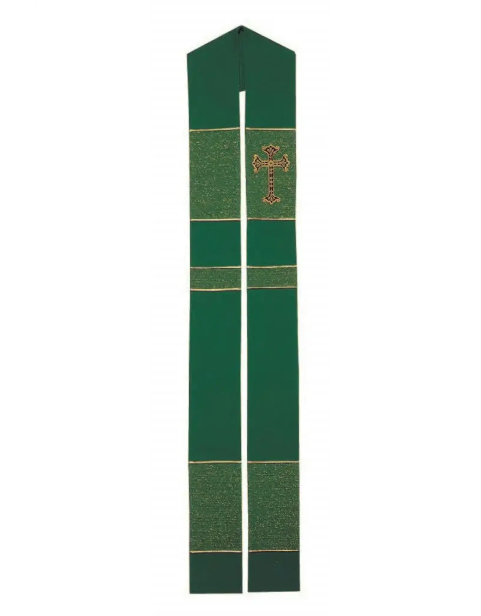 Harbro Stole (Priest) Green with Gold Embroidered Cross-Colored Bands