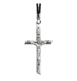 Hirten Pendant - Crucifix, Silver, on 30" Black Cord