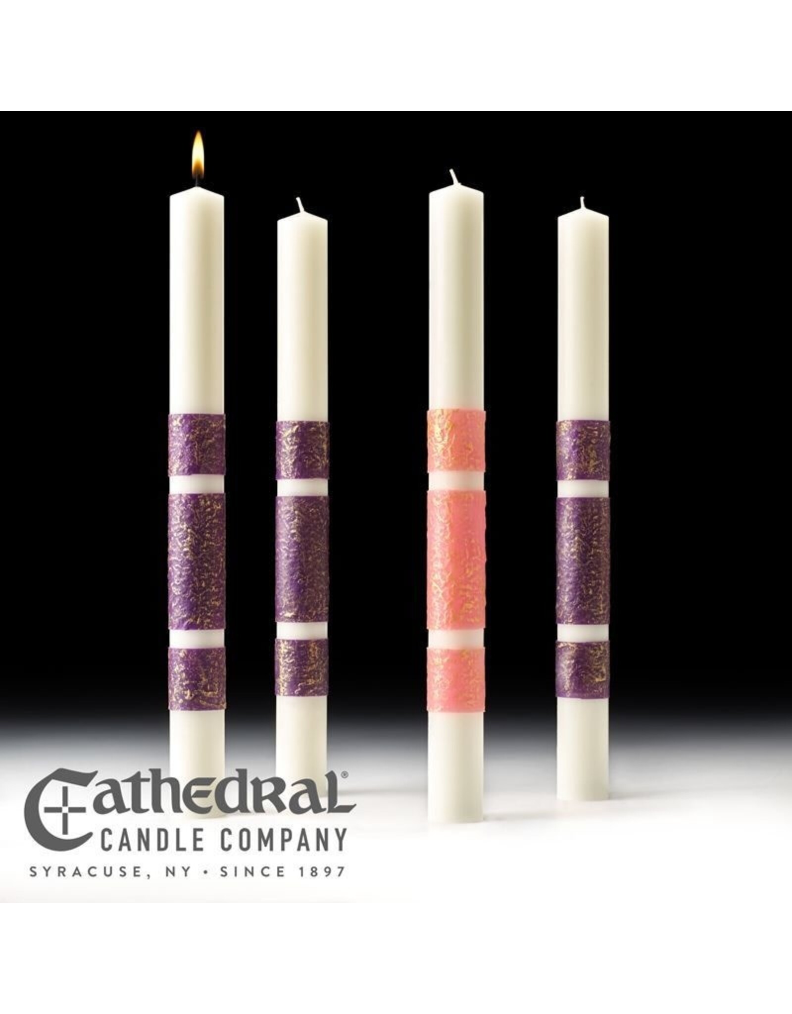Cathedral Candle 51% Beeswax Advent Candles ("ArtisanWax") 2.5x18 (3 Purple, 1 Rose)