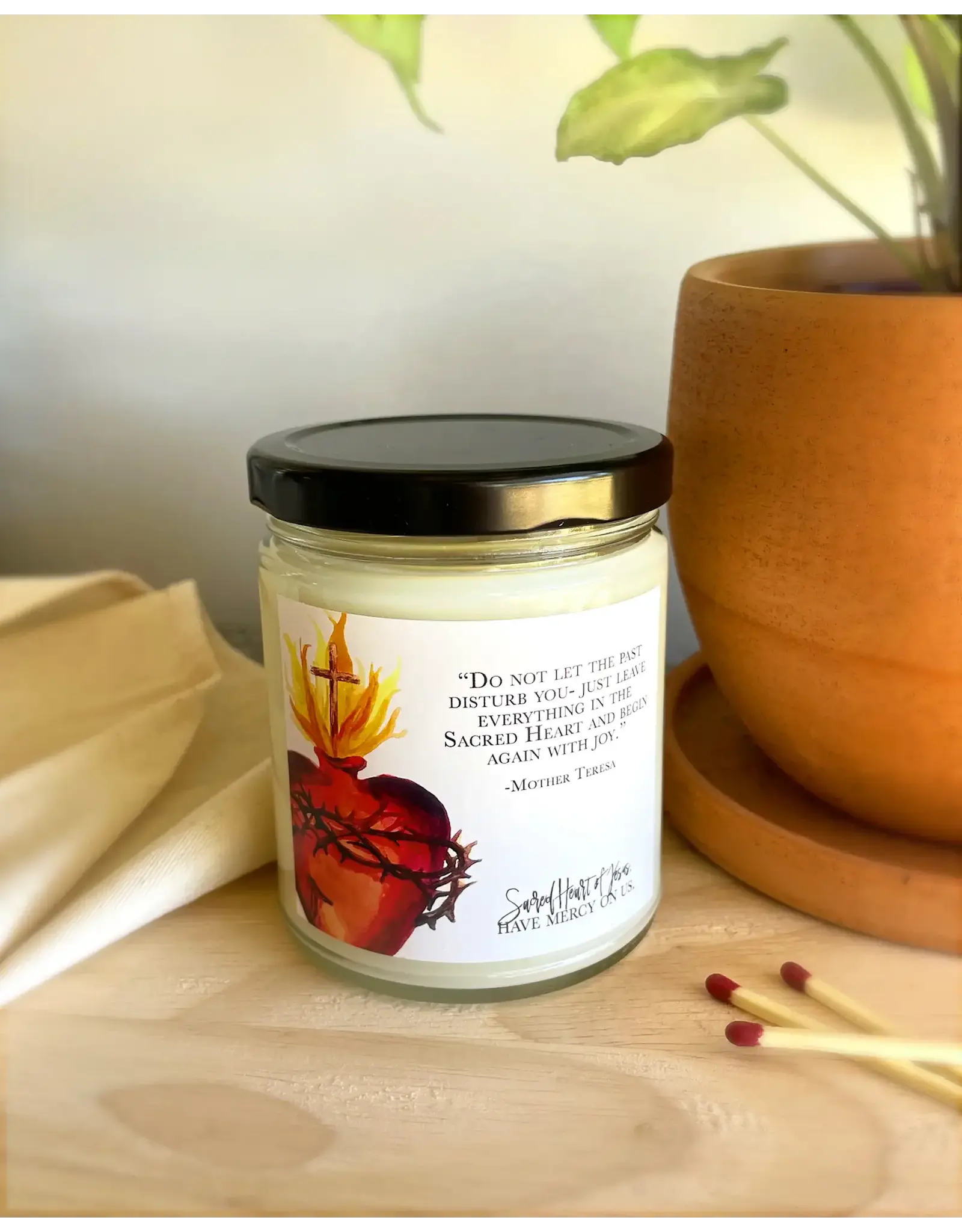 Leanne Bowen Chrism Candle, Sacred Heart Glass, 9oz