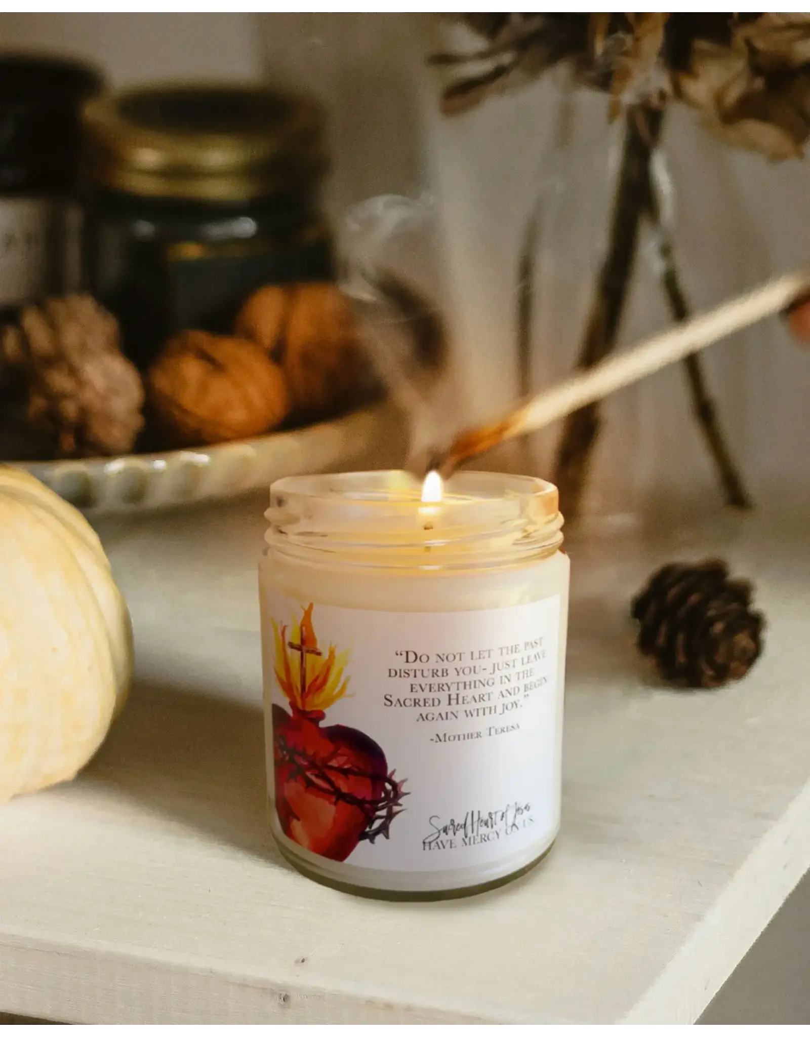 Leanne Bowen Chrism Candle, Sacred Heart Glass, 9oz