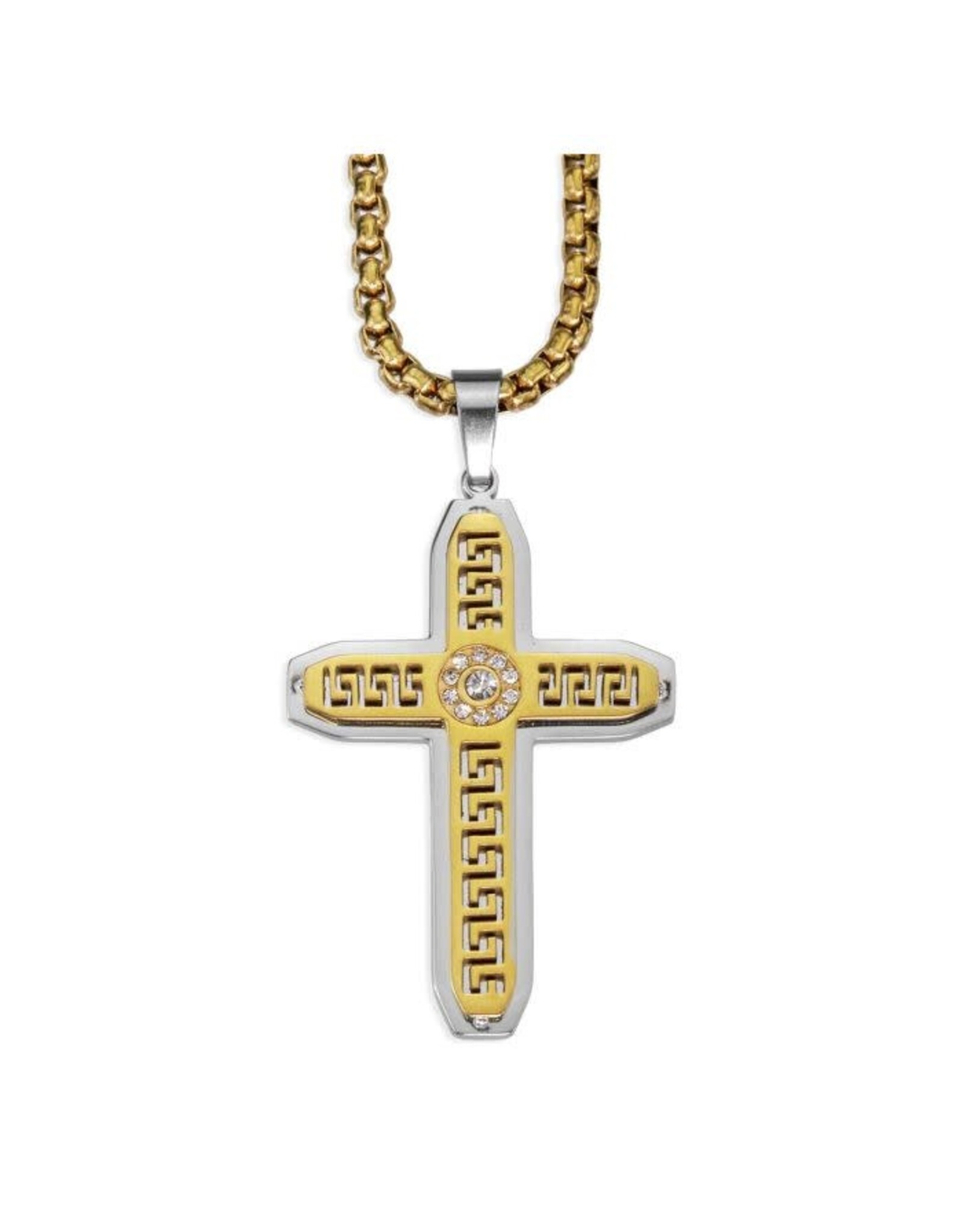 Hirten Stainless Steel and Gold Cross on a 20" Chain