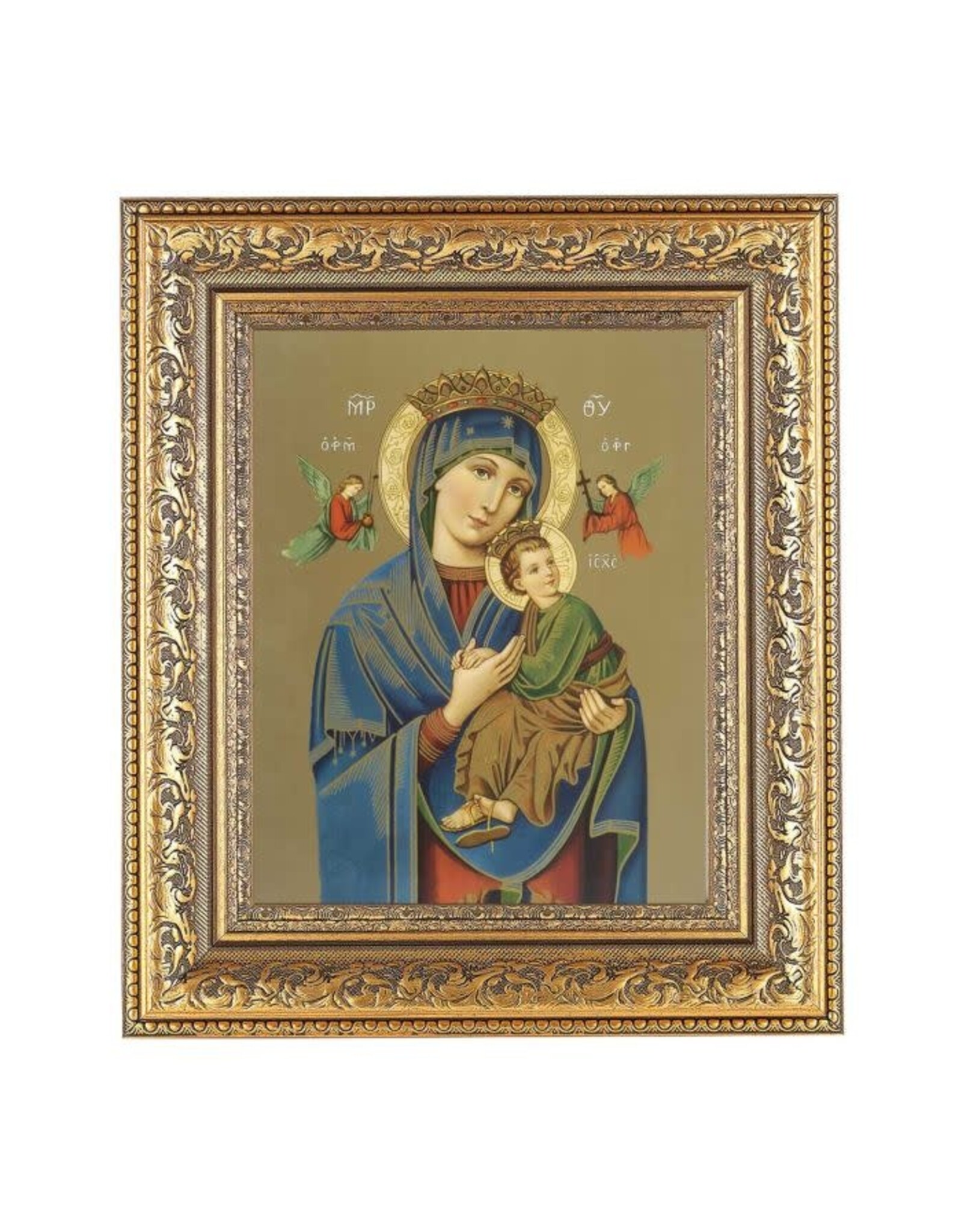 Hirten Picture - Gold Our Lady of Perpetual Help, Ornate Gold Leaf Antique Frame (12-1/2 x 14-1/2")