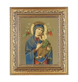 Hirten Picture - Gold Our Lady of Perpetual Help, Ornate Gold Leaf Antique Frame (12-1/2 x 14-1/2")