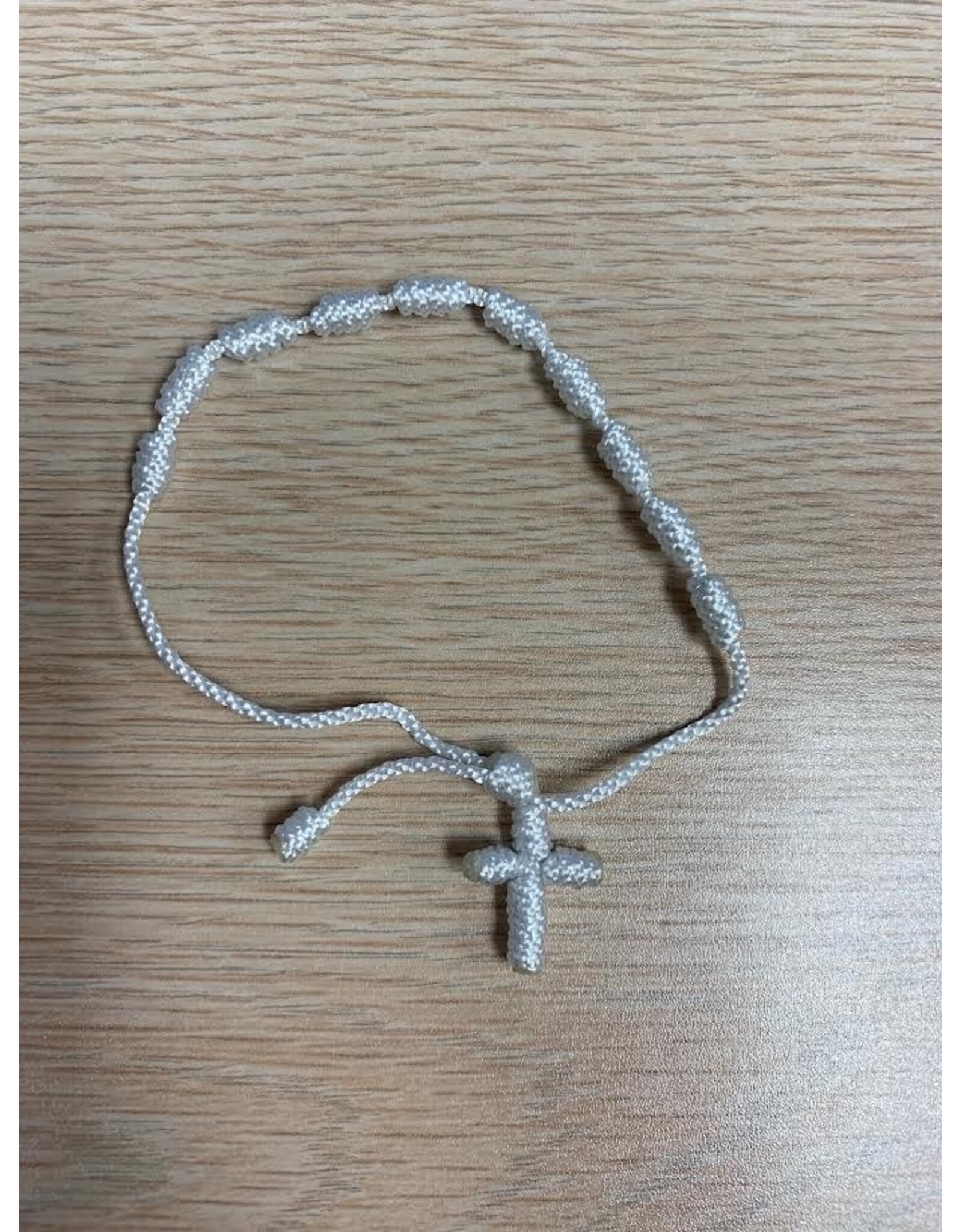 Religious Art Knotted Cord Rosary Bracelet - White