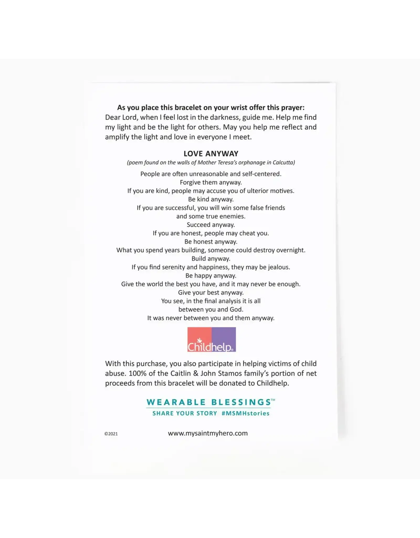 My Saint My Hero Bracelet - Love Lights the Way - St. Amos Crystal Pearl Bracelet