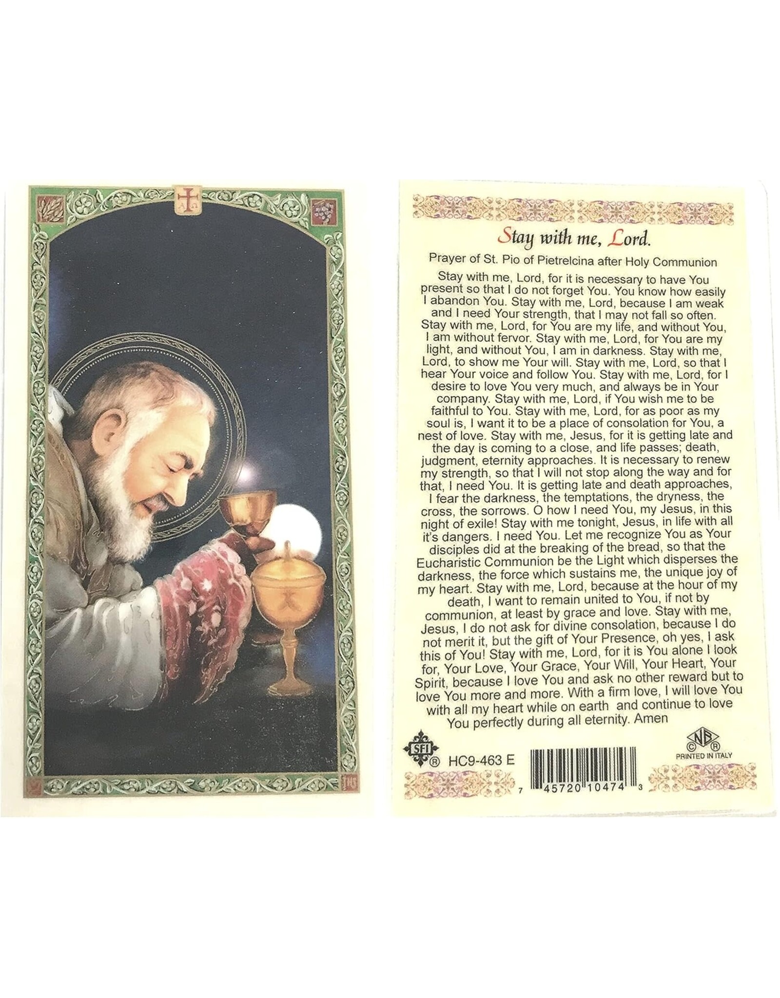 San Francis Holy Card, Laminated - Padre Pio
