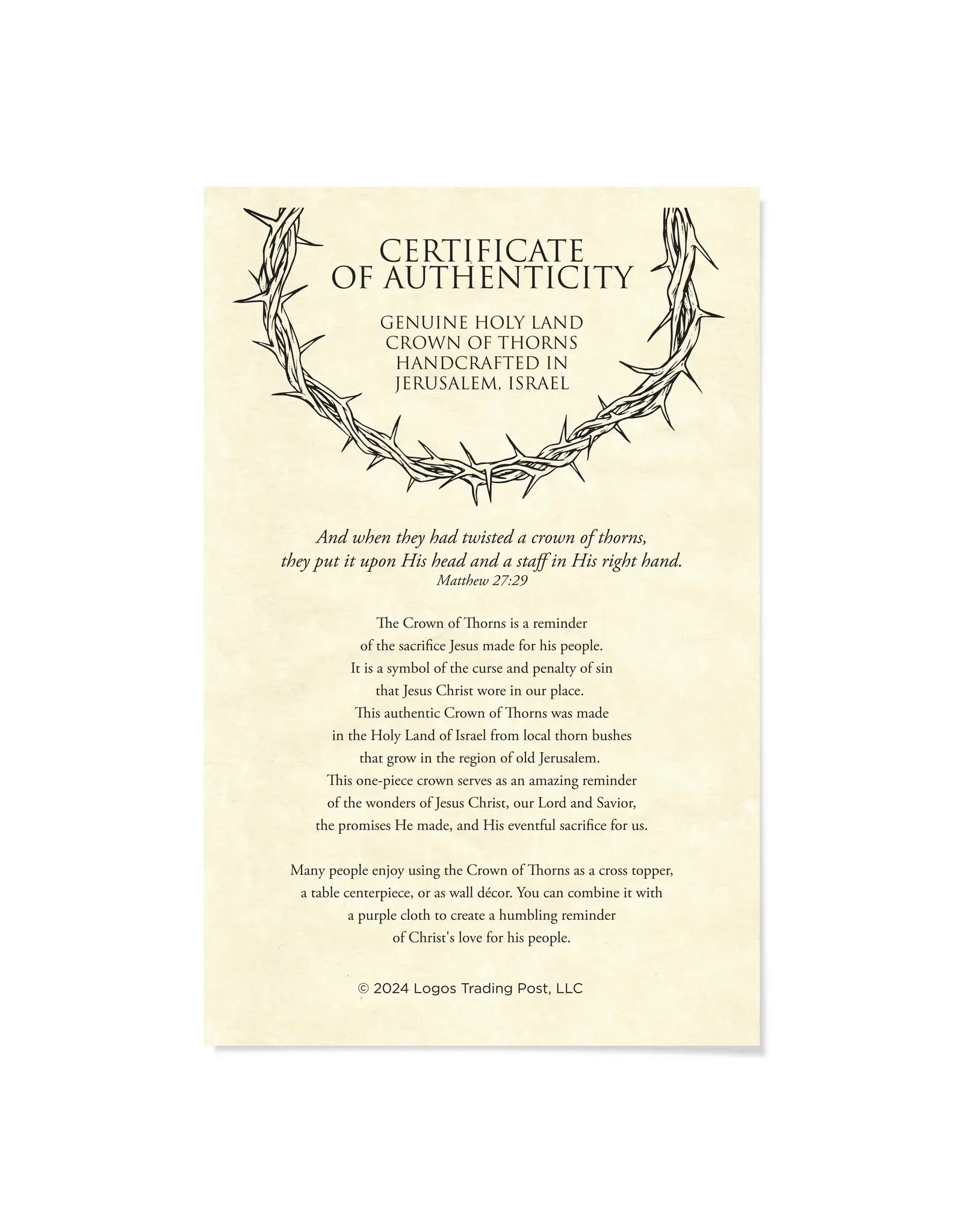 Logos Crown of Thorns - Boxed, 13" diameter with 28" Purple Cloth