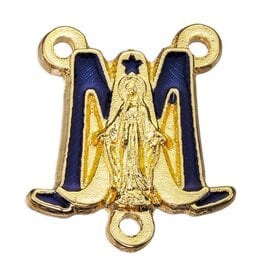 Hirten Rosary Centerpiece - Miraculous Medal, Gold with Blue