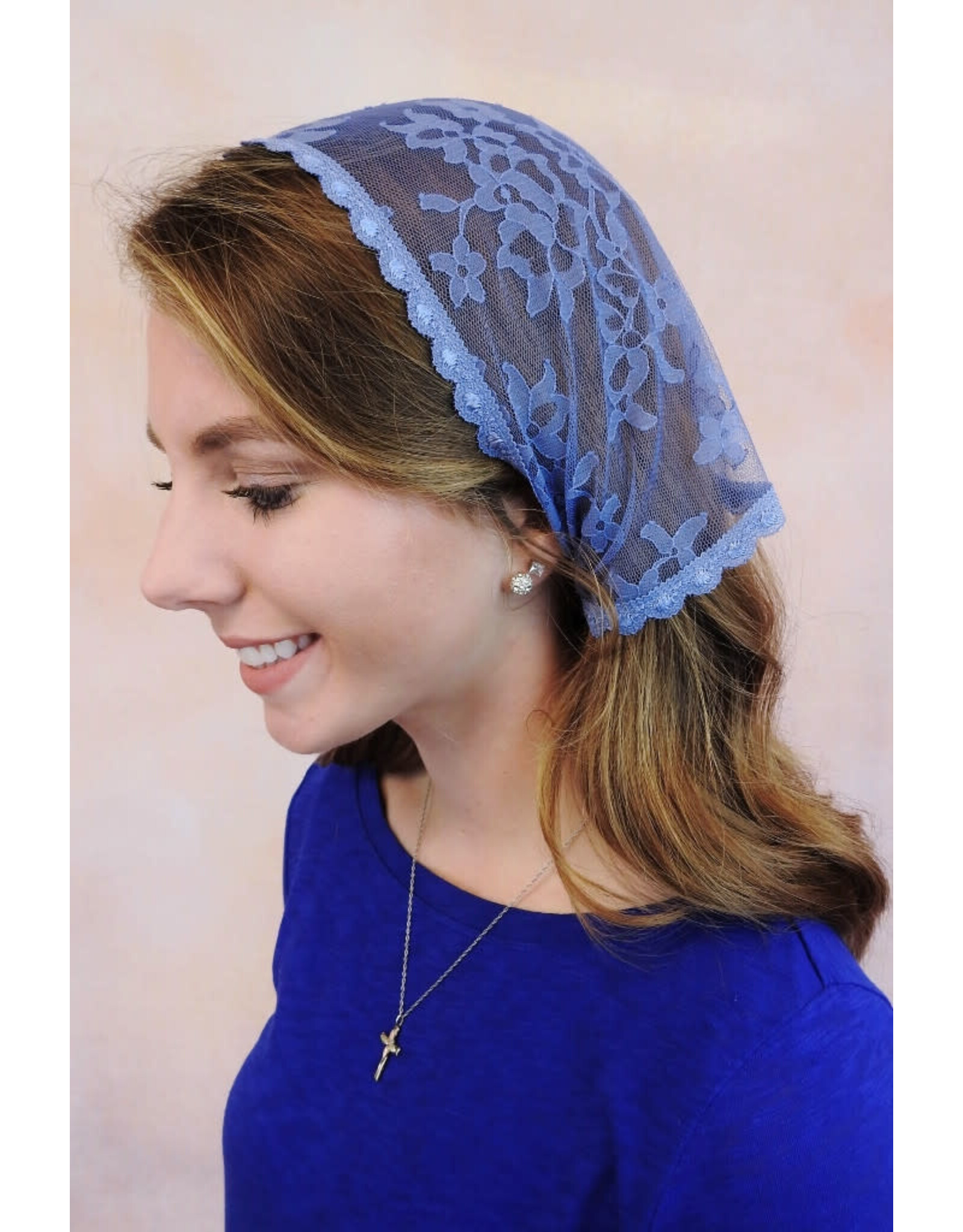 Veils by Lily Veil - Small Marian Blue Lace Mantilla with Ties