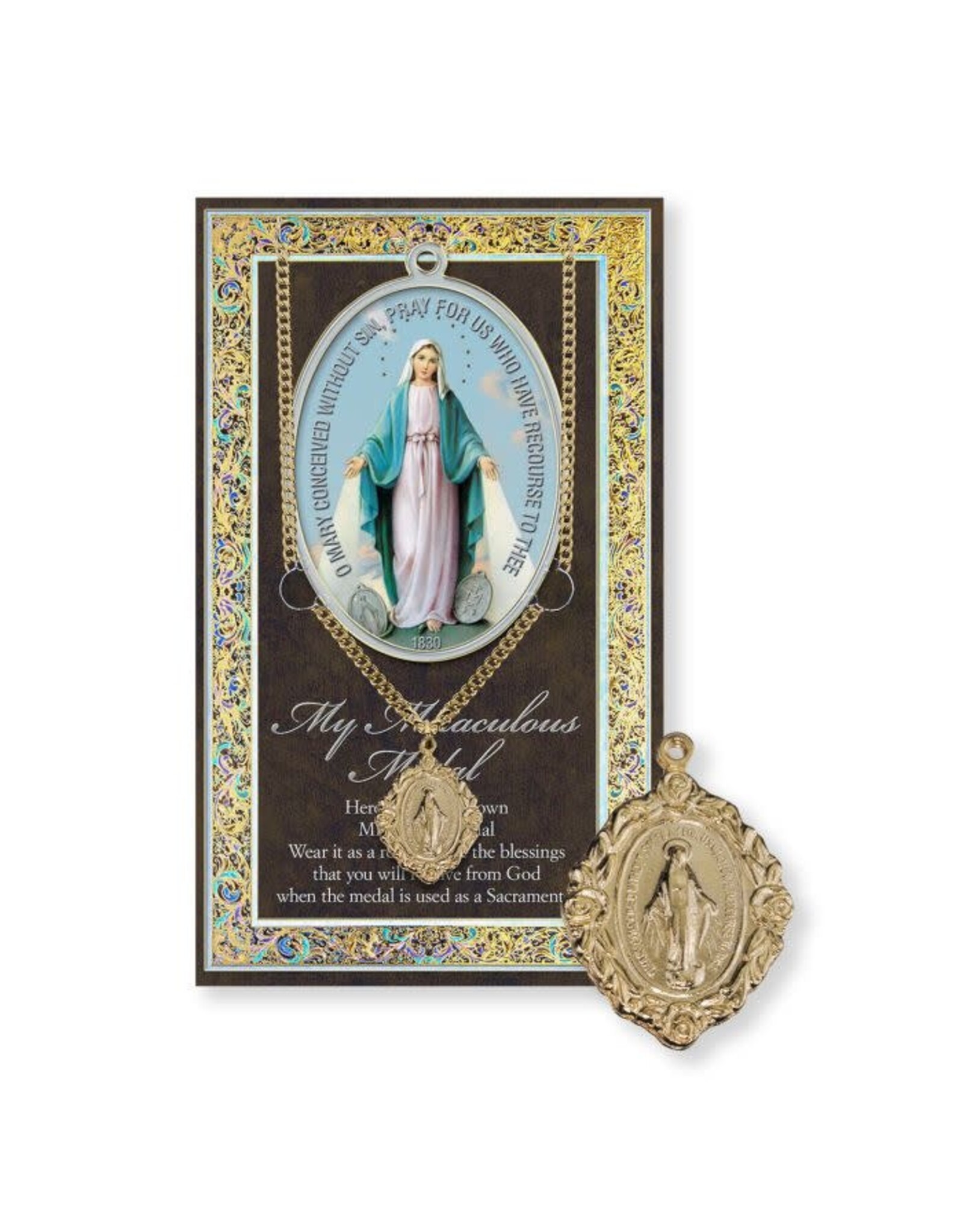 Hirten Gold Necklace with Biography Card - Miraculous Medal