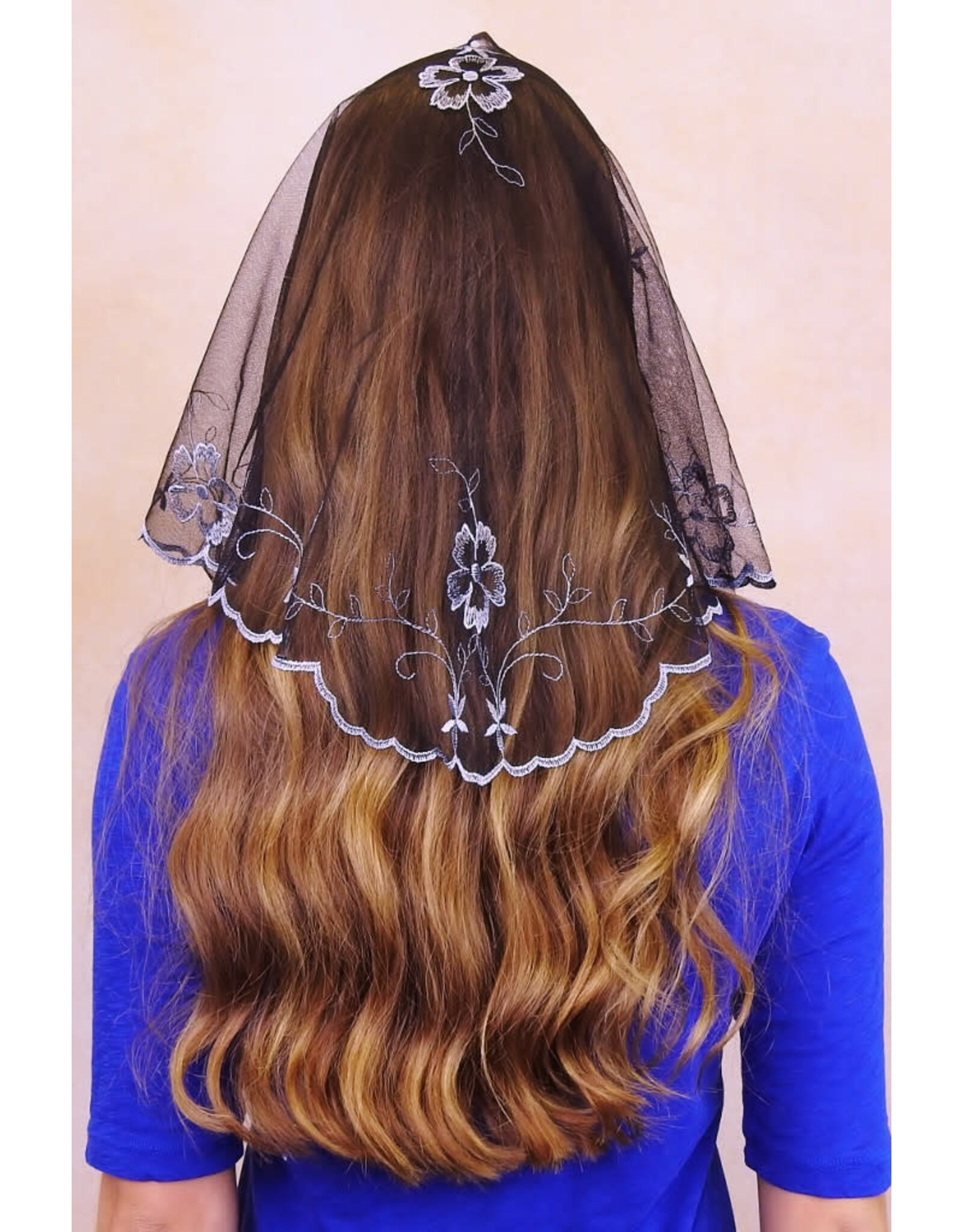 Veils by Lily Veil - Authentic Spanish Simplicity Mantilla - Black & Silver (Small)