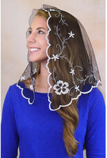 Veils by Lily Veil - Authentic Spanish Simplicity Mantilla - Black & Silver (Small)